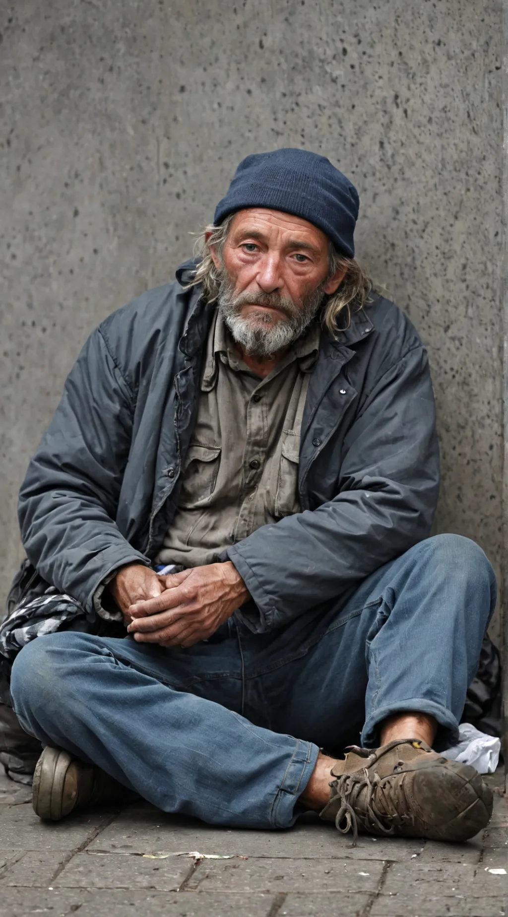 ai character: A homeless man background
