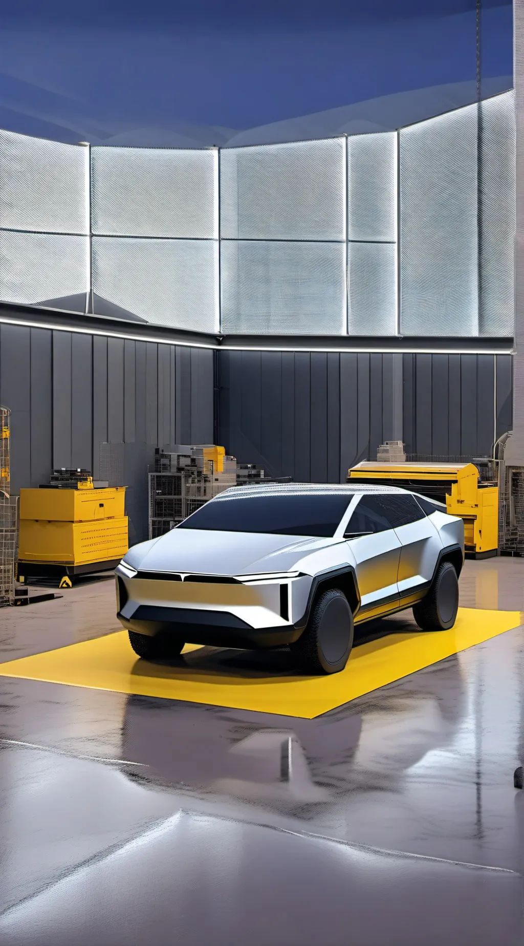 ai character: Tesla cyber truck background