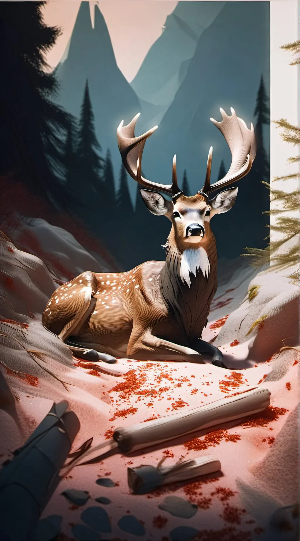 ai character: shot deer help it background