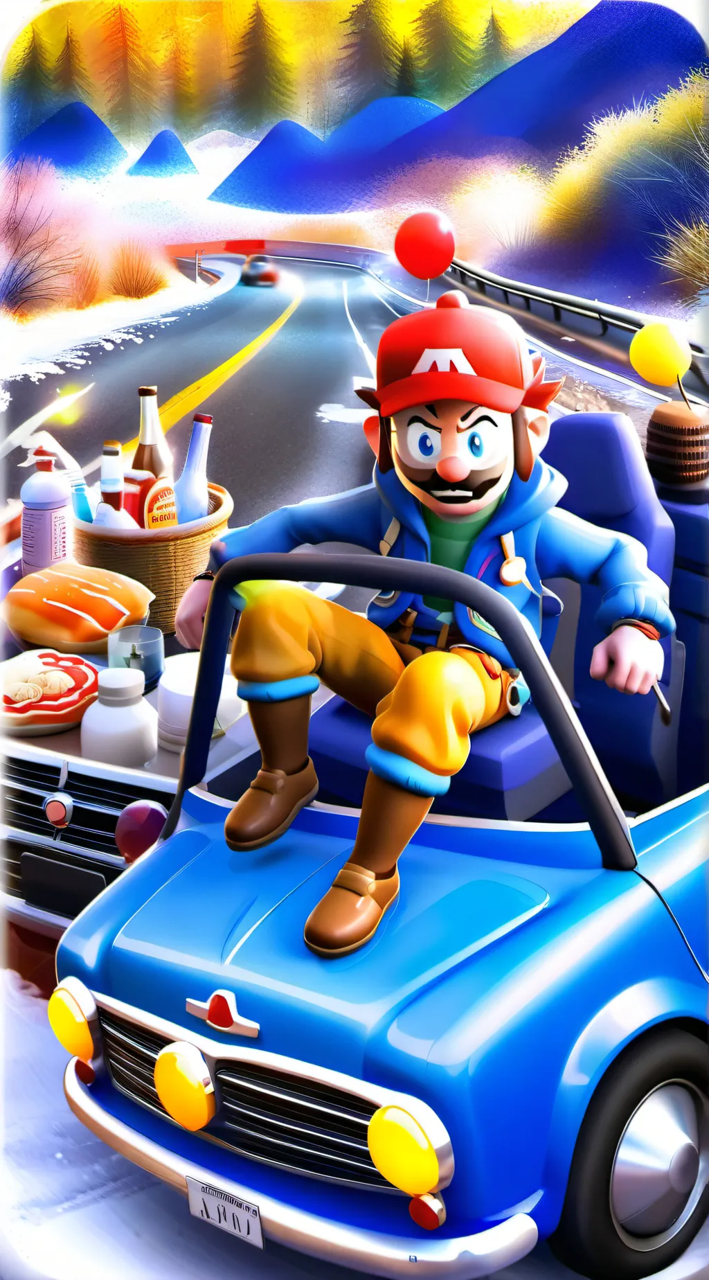 ai character: Sonic road trip background