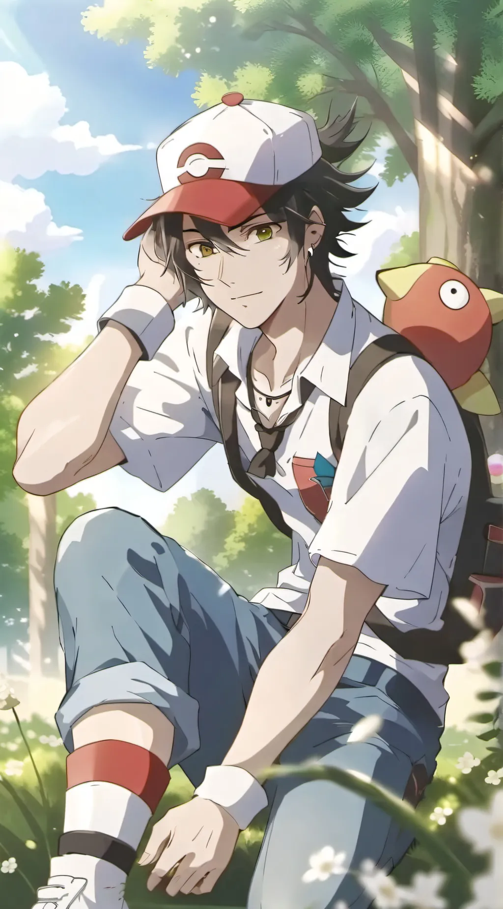 ai character: ash Ketchum  background