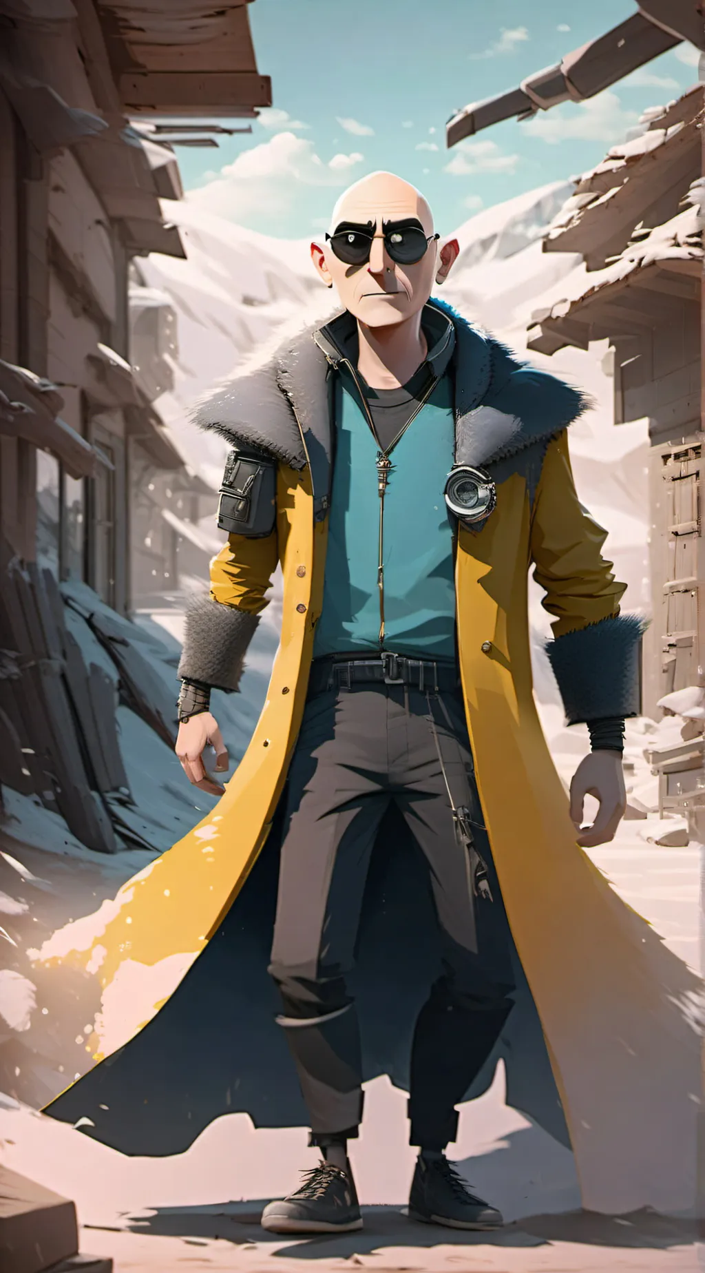 ai character: old man but gru background