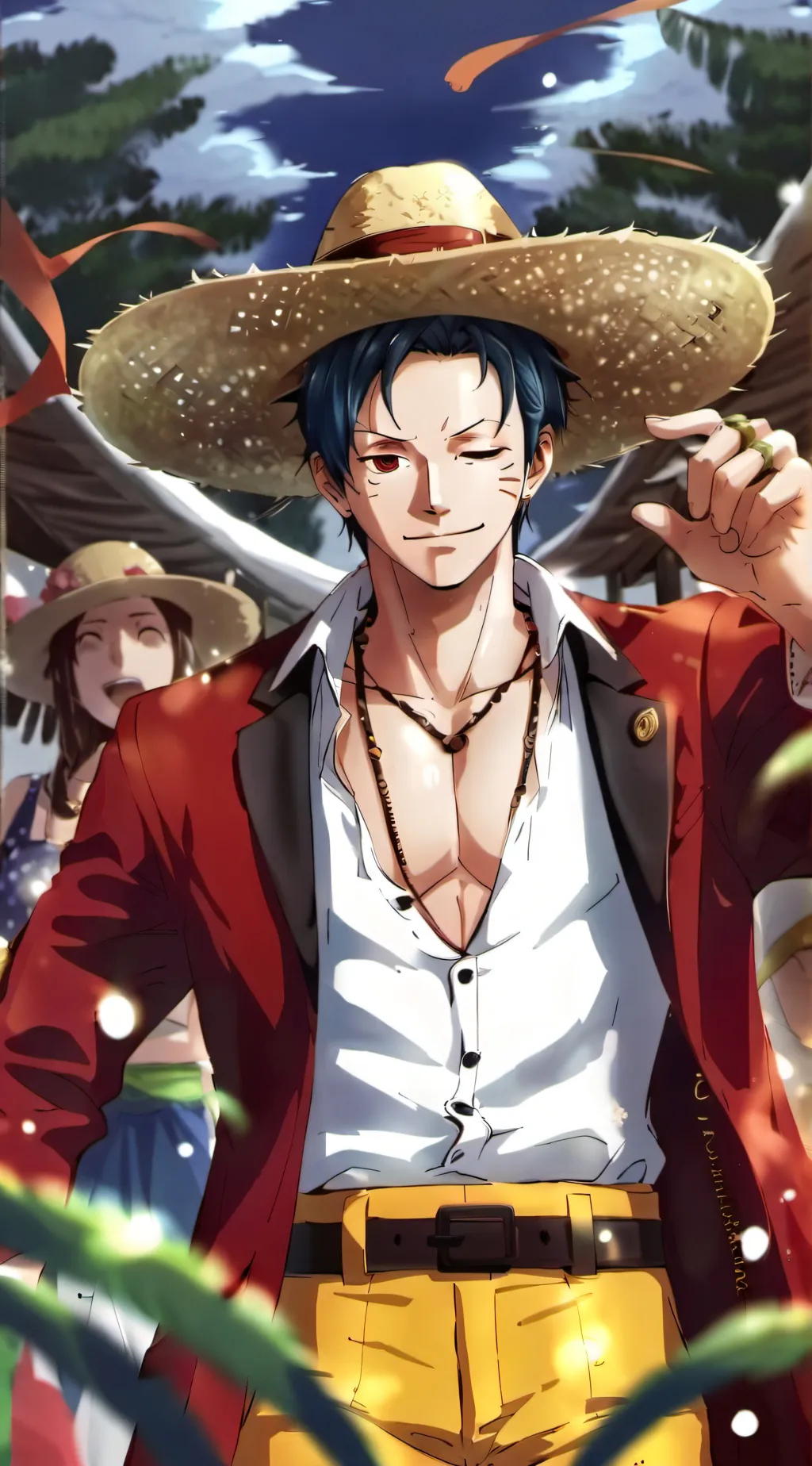 ai character: Straw hats drawing background