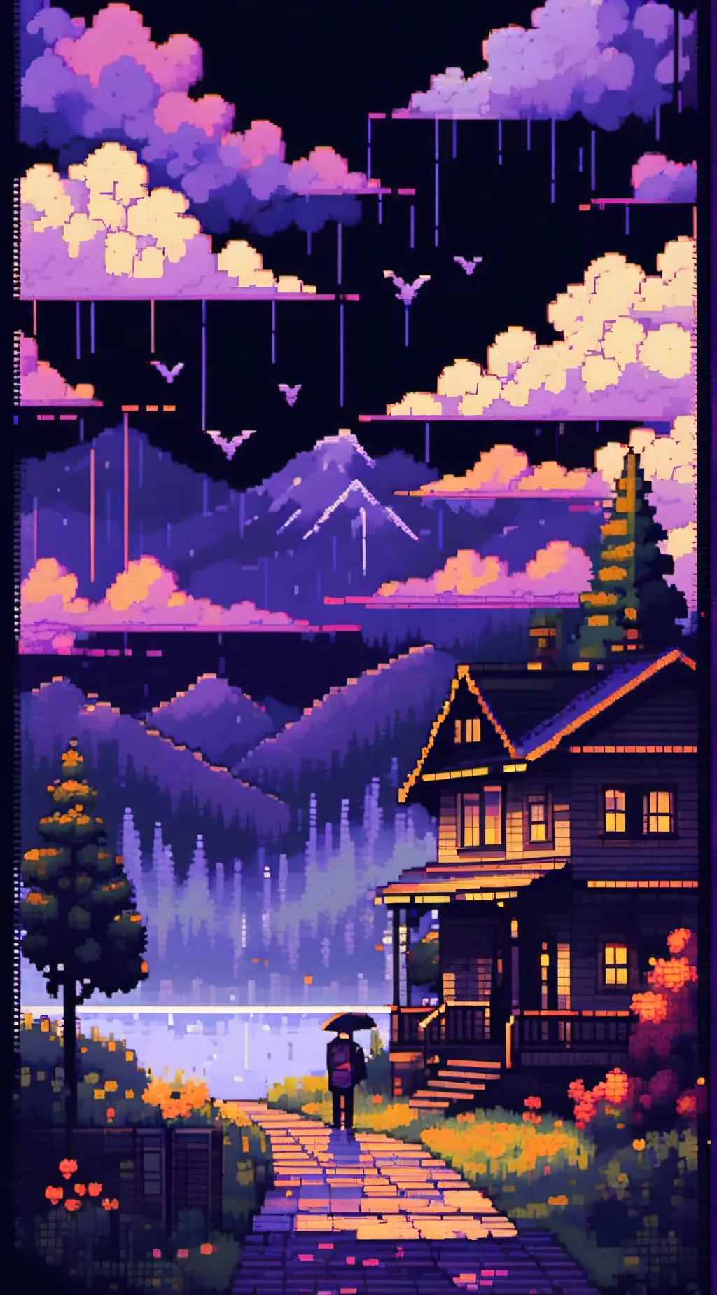 ai character: a raining night background