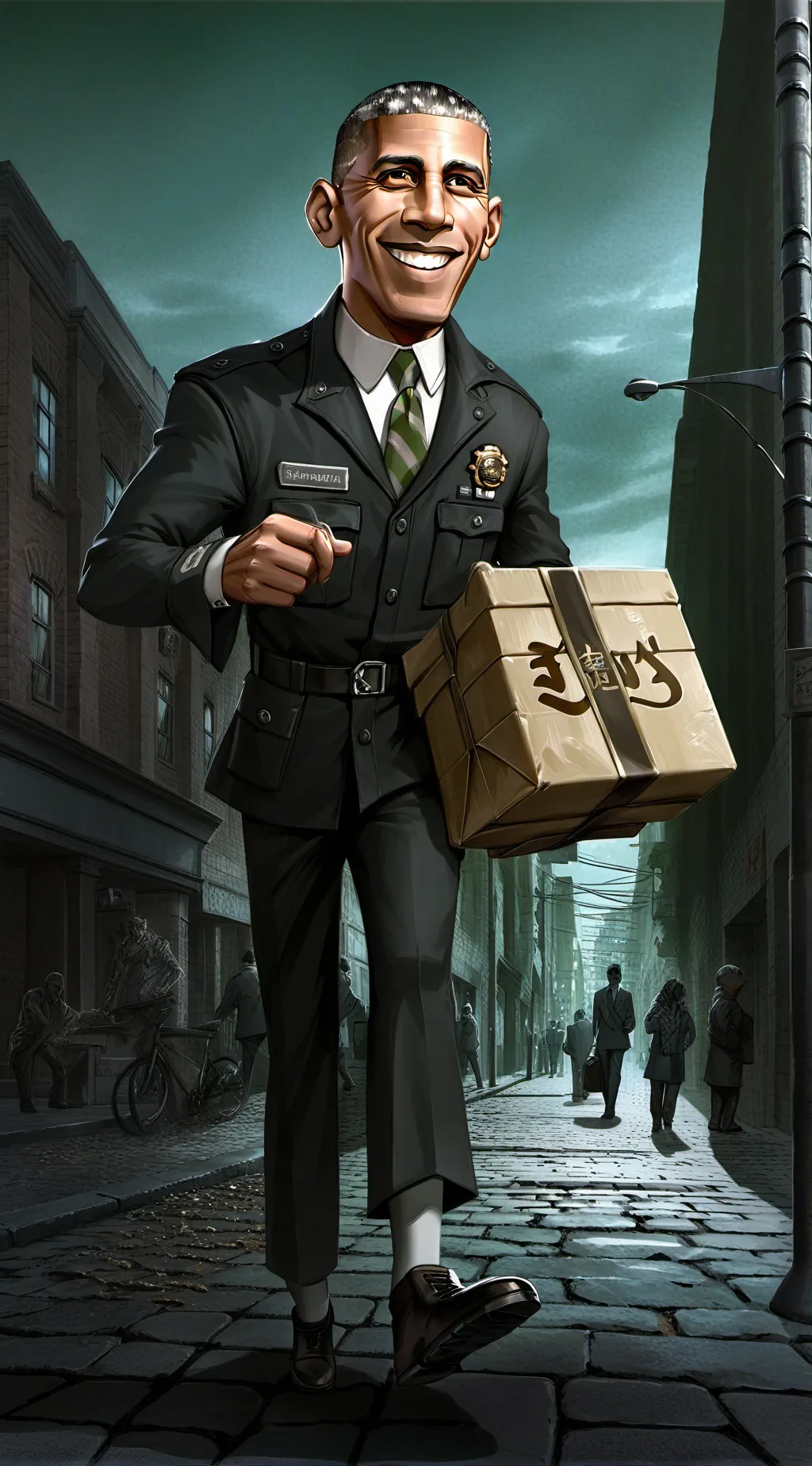 ai character: Mailman Obama  background