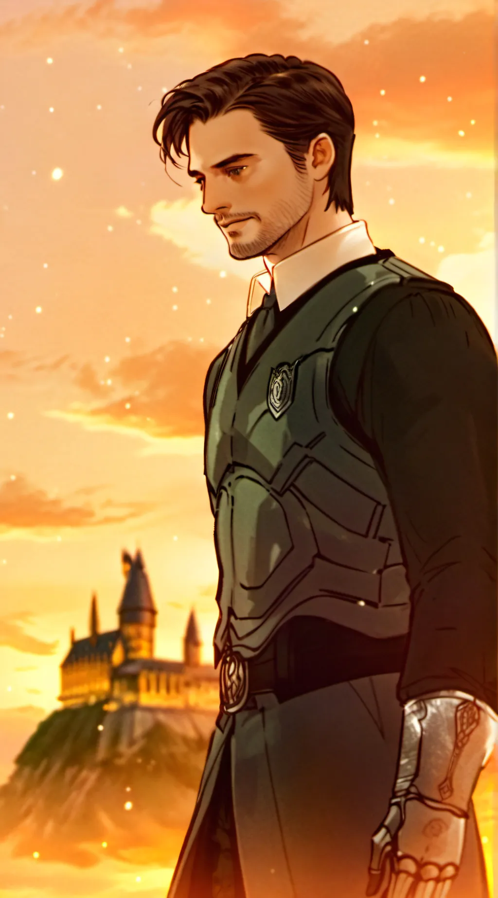 ai character: 🟩🟥hogwarts×bucky🦾 background