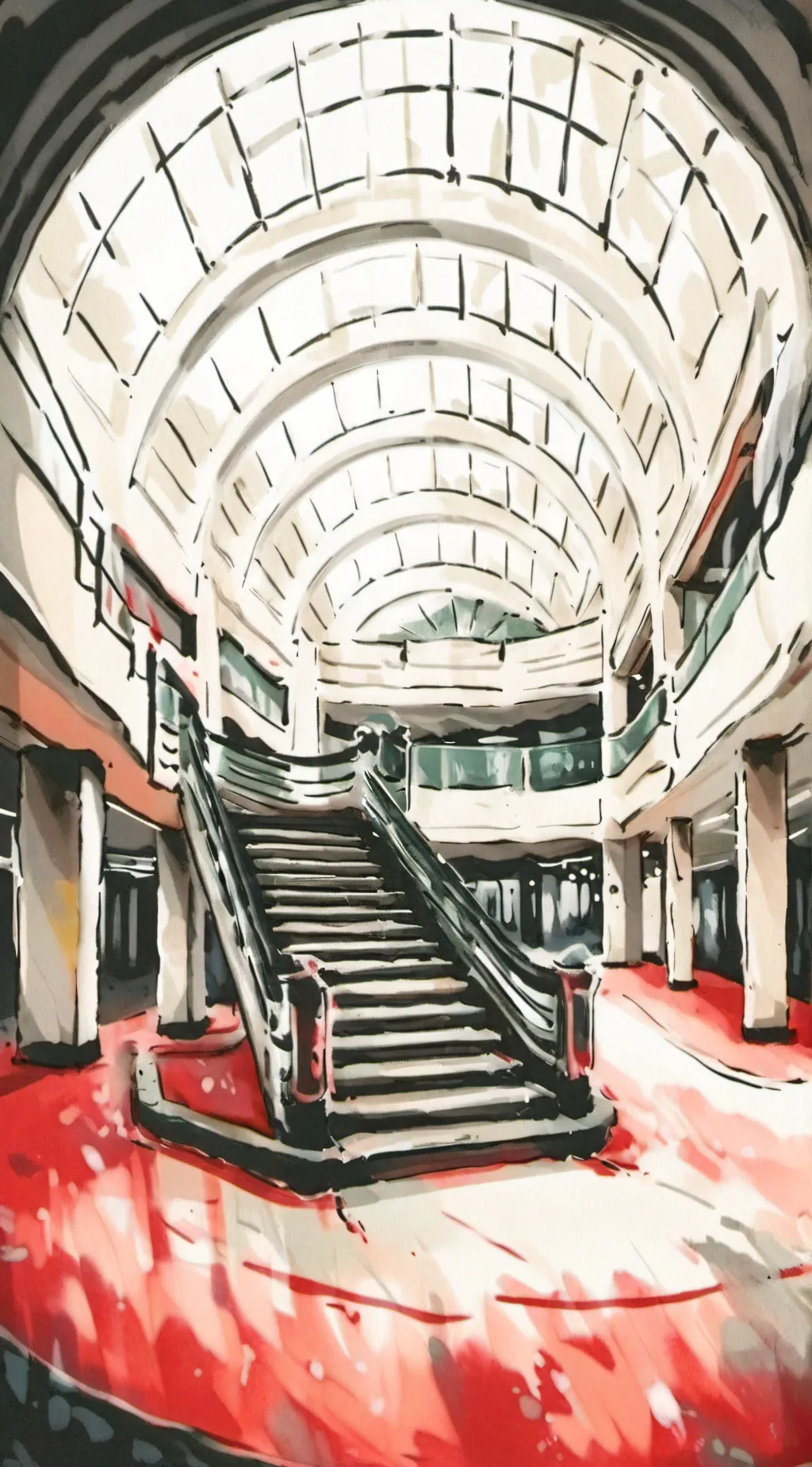 ai character: Abandoned mall fur background