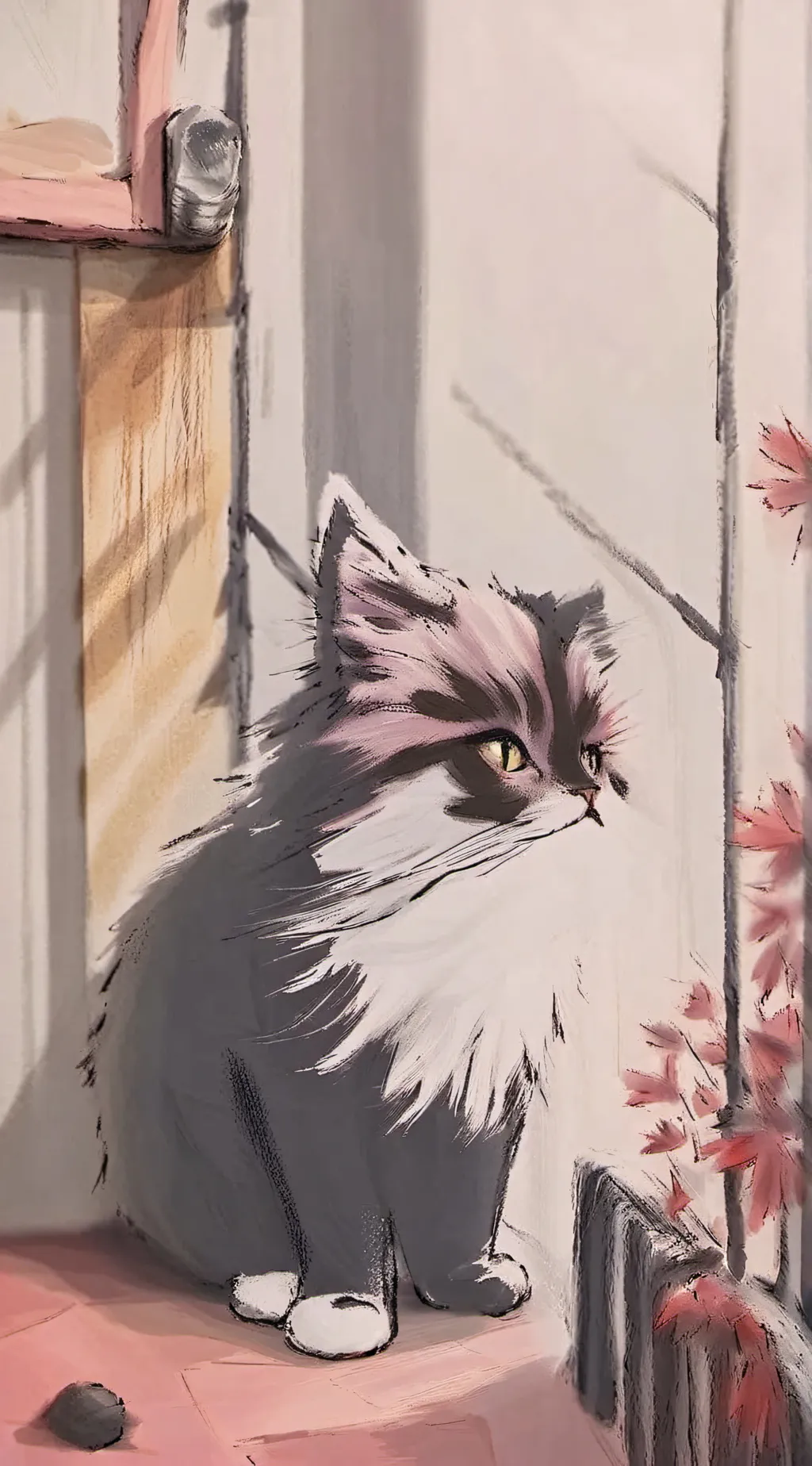 ai character: fluffy cat  background