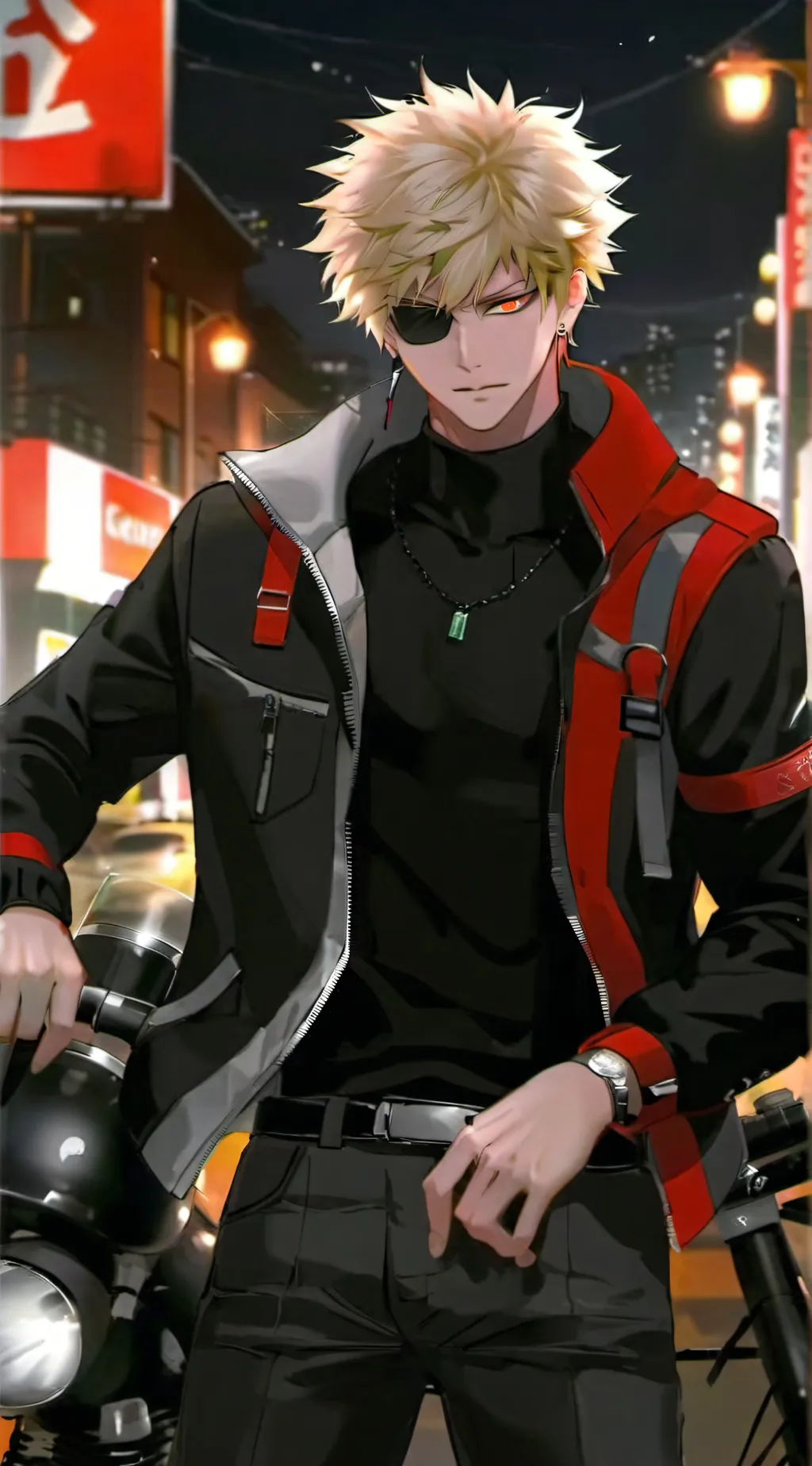 ai character: Katsuki (biker AU) background