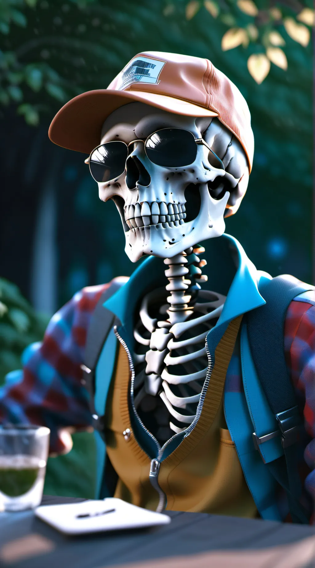 ai character: A cool skeleton  background