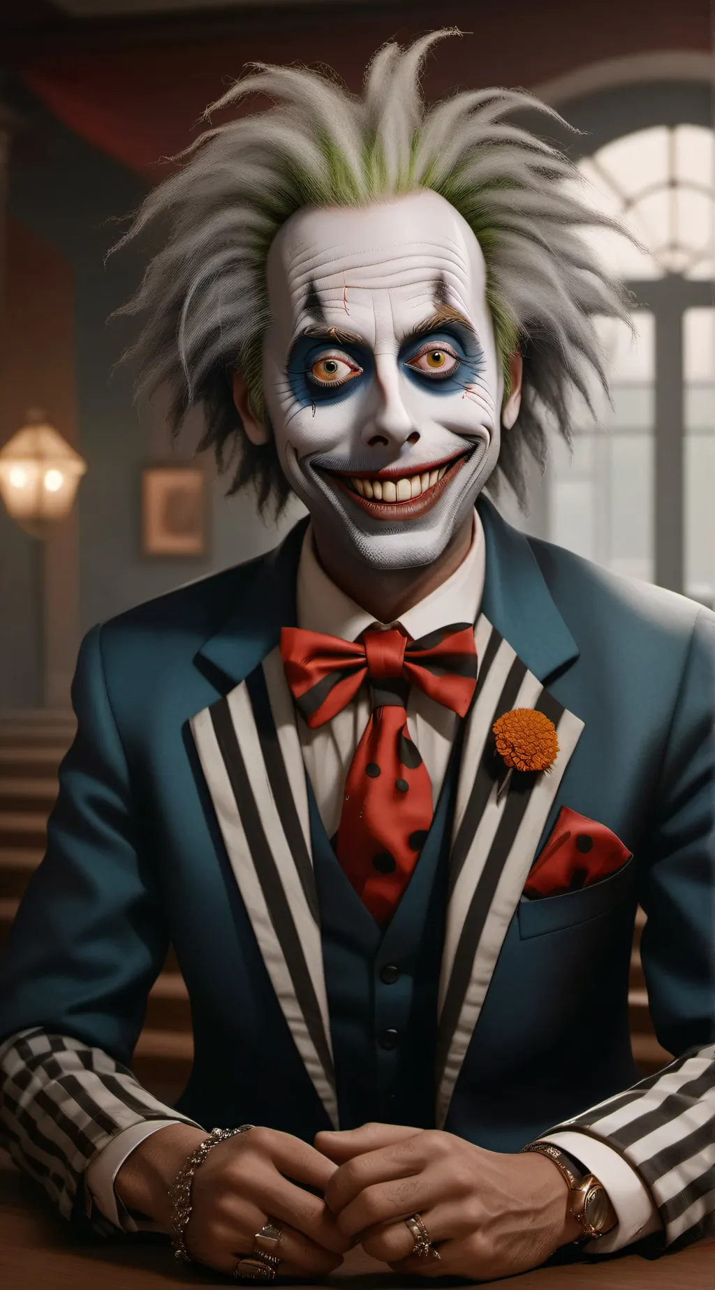 ai character: Beetlejuice  background