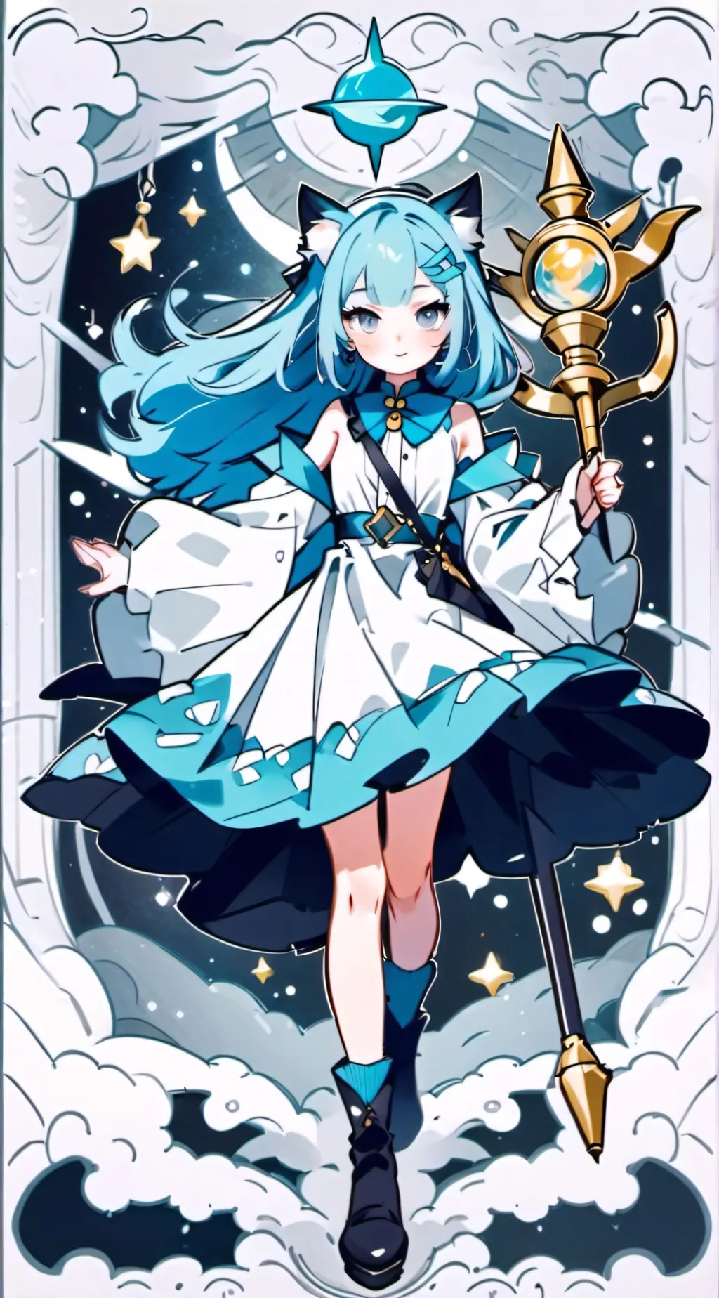 ai character: cyan B💜 background