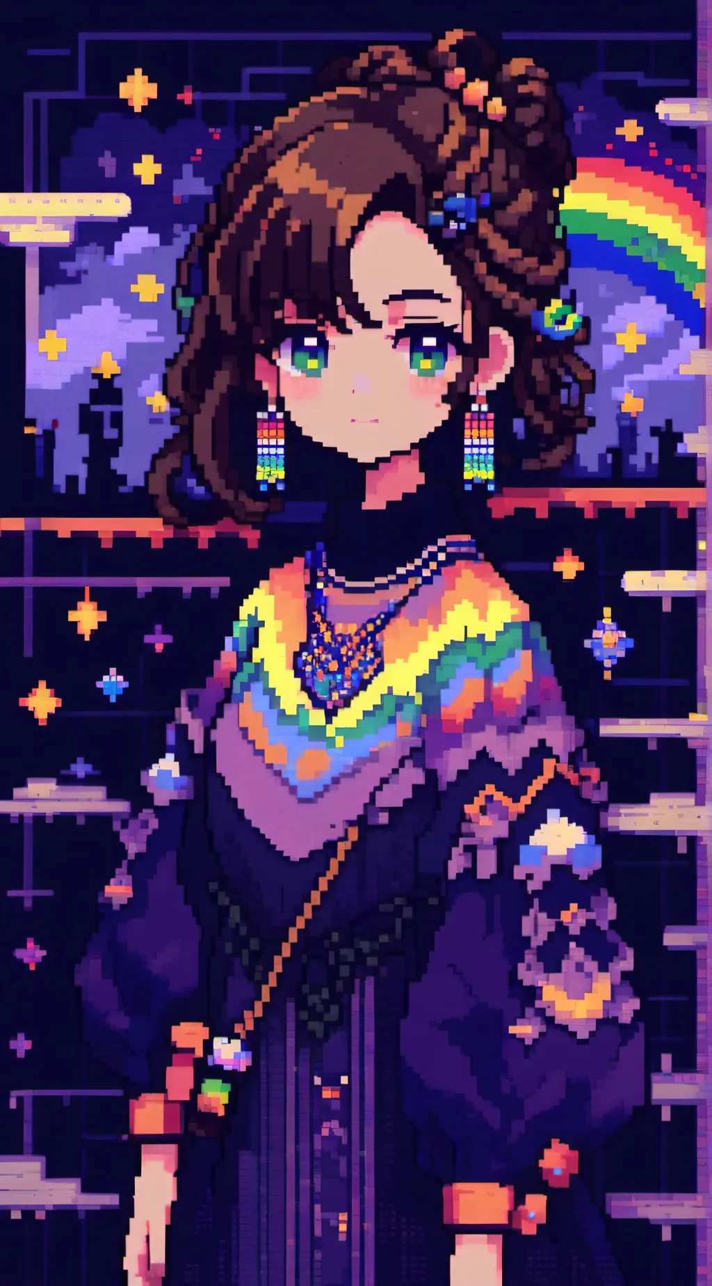 ai character: rainbow  background