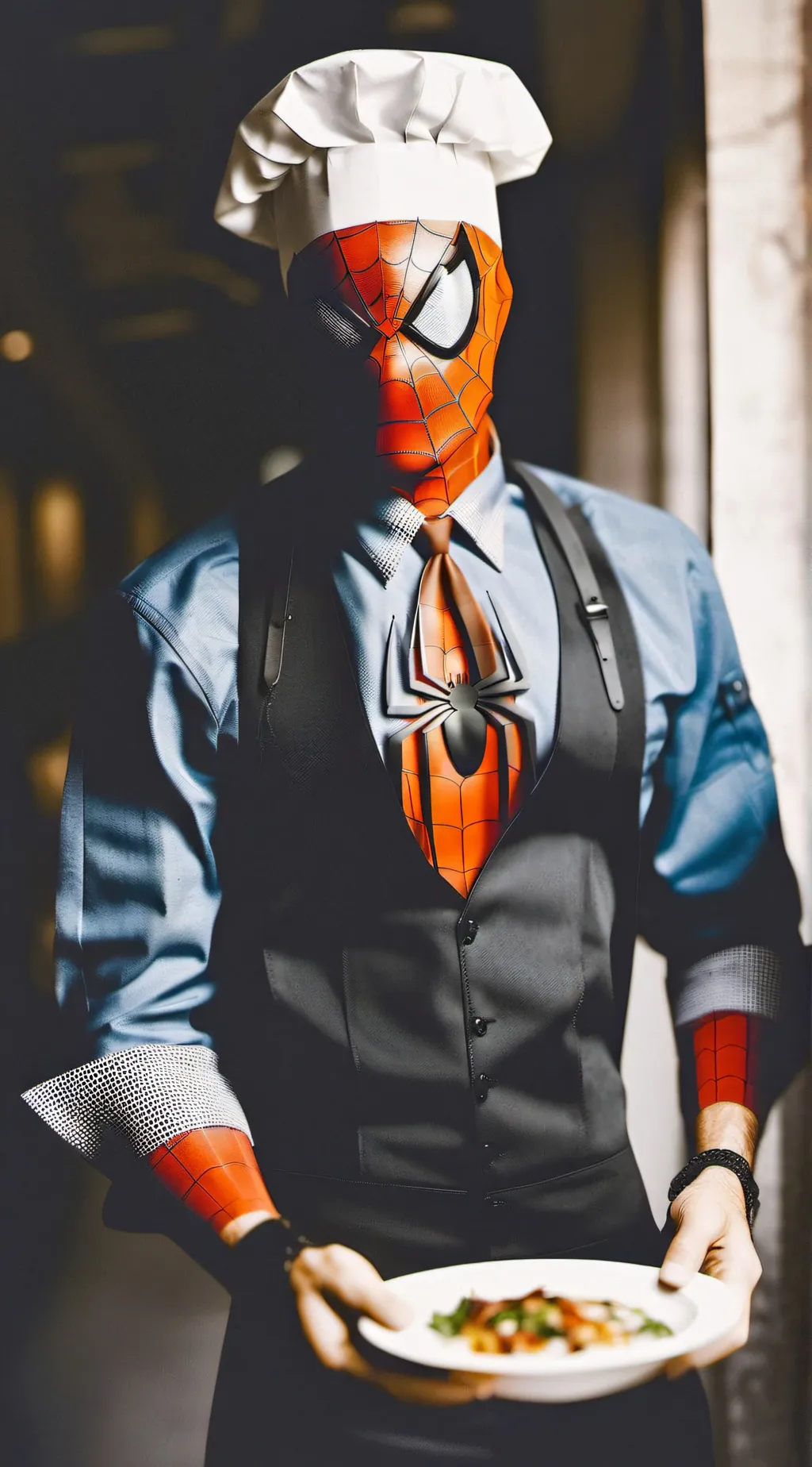 ai character: chef spider man background