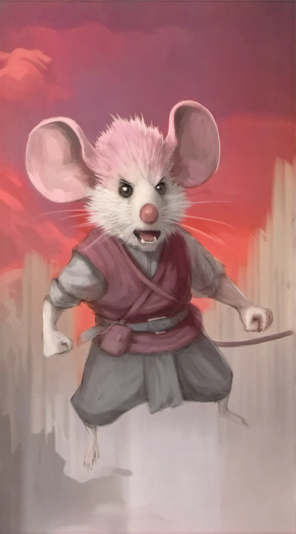 ai character: Angry pink mouse background