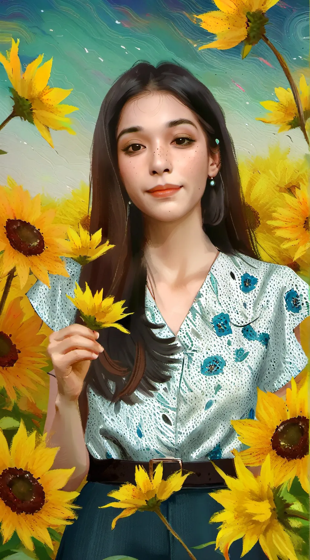 ai character: country girl Jazzy background