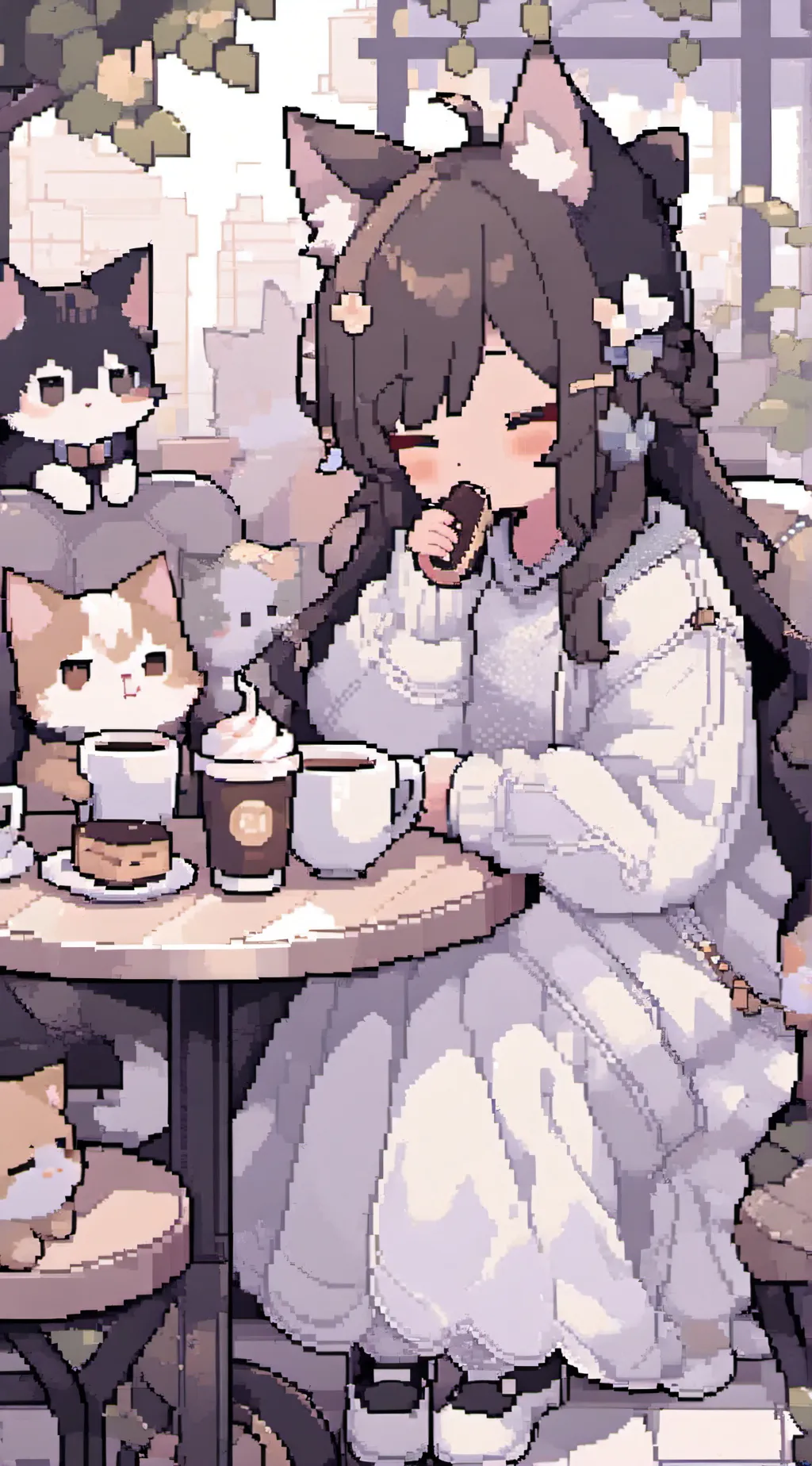 ai character: neko infect cafe background