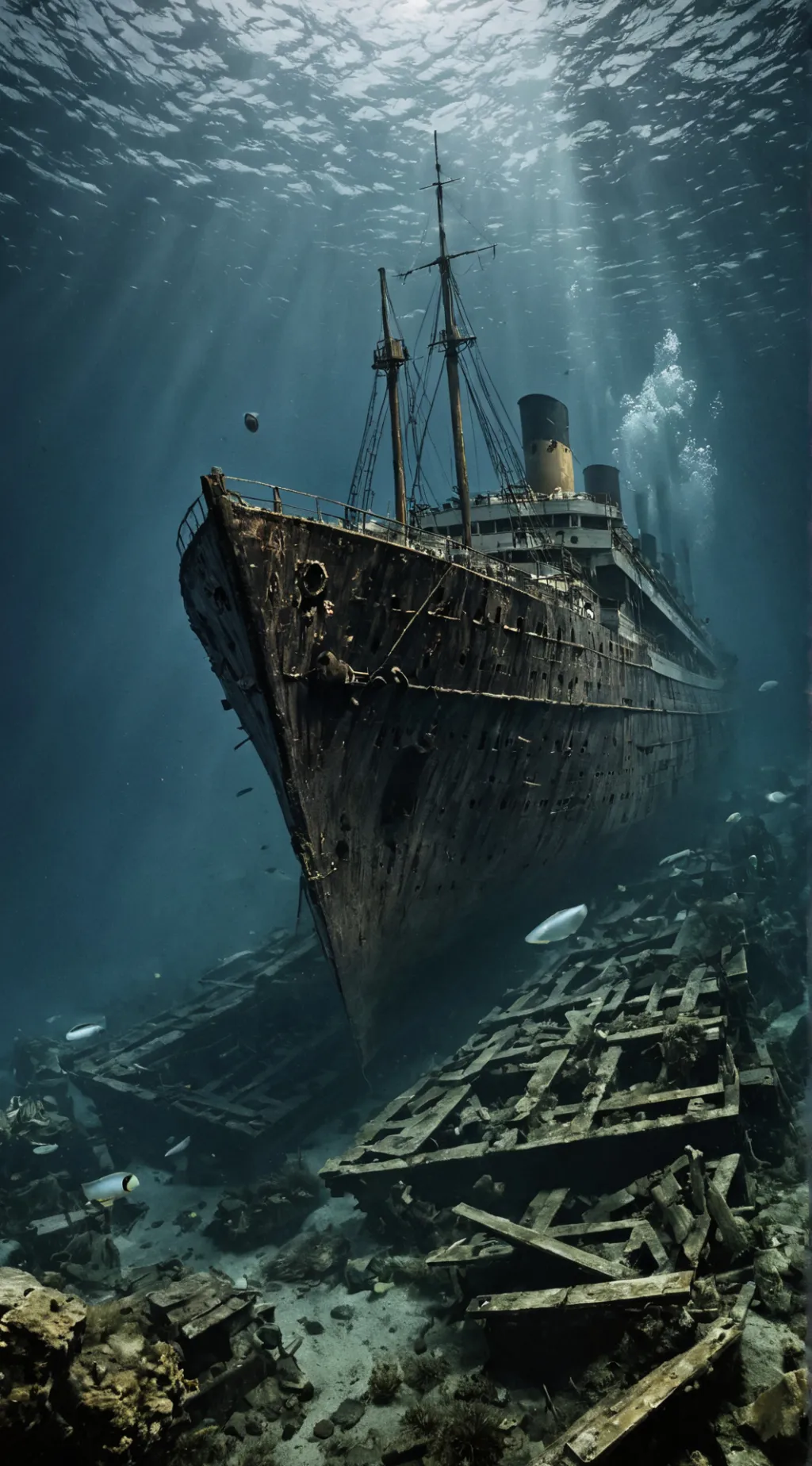 ai character: Titanic wreck 1912 background