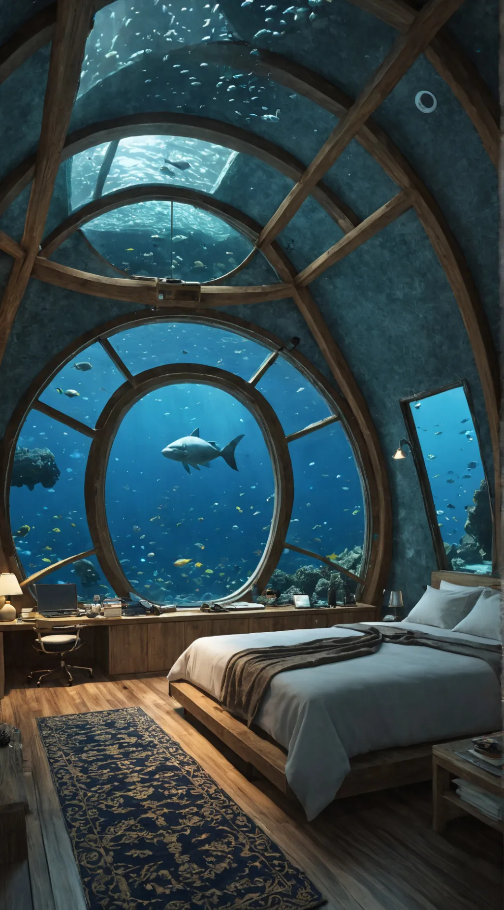 ai character:  Underwater hotel  background