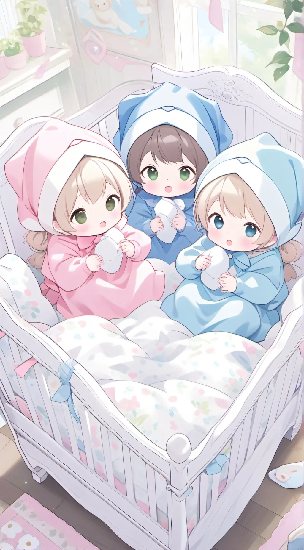 ai character: Triplets babies background