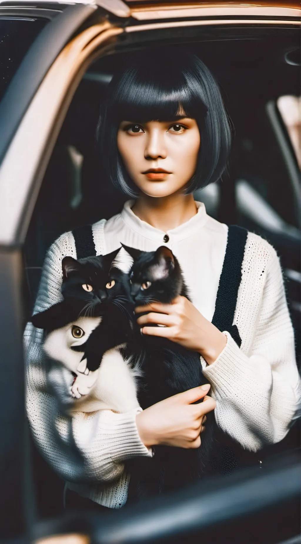 ai character: Karen&kid with cat background