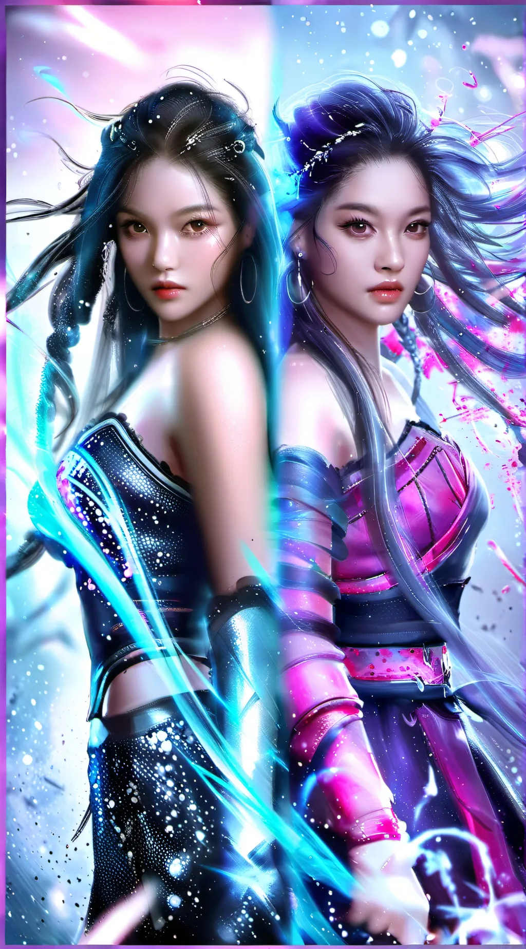 ai character: Rose and Violet  background