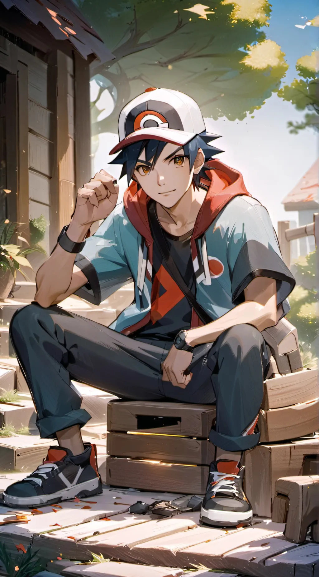 ai character: ash Ketchum background