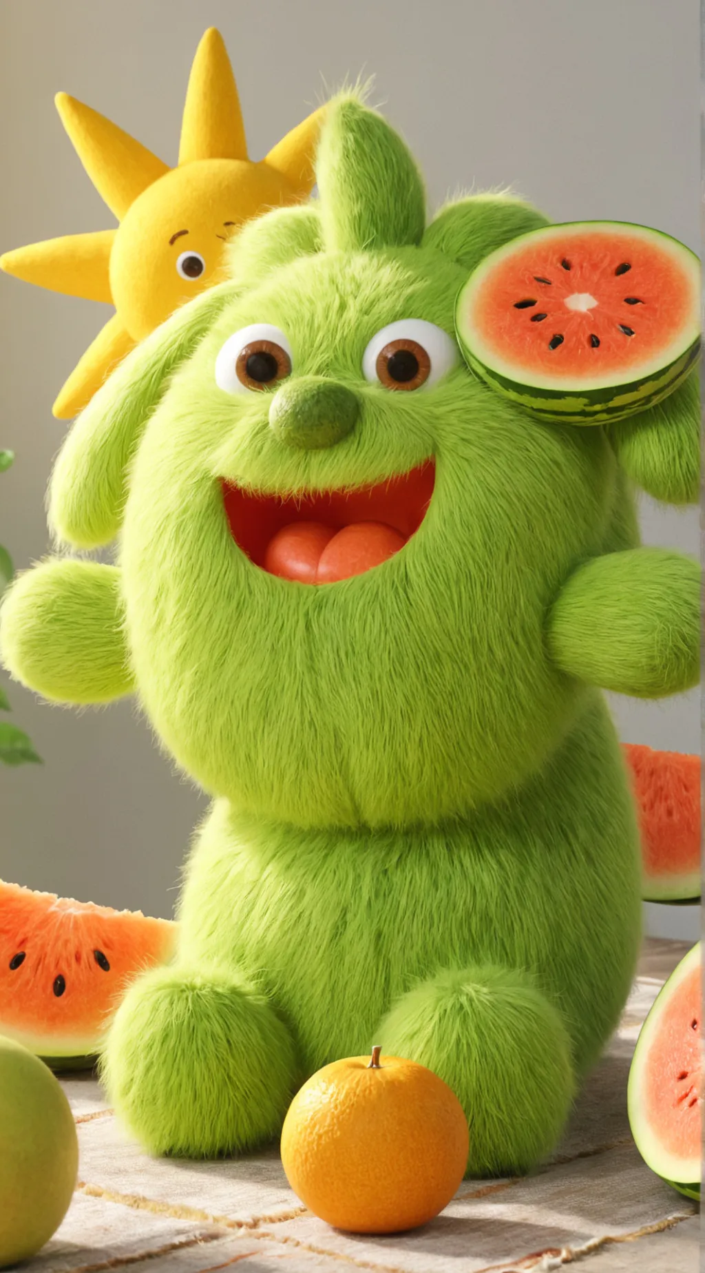 ai character: sunny and melon background