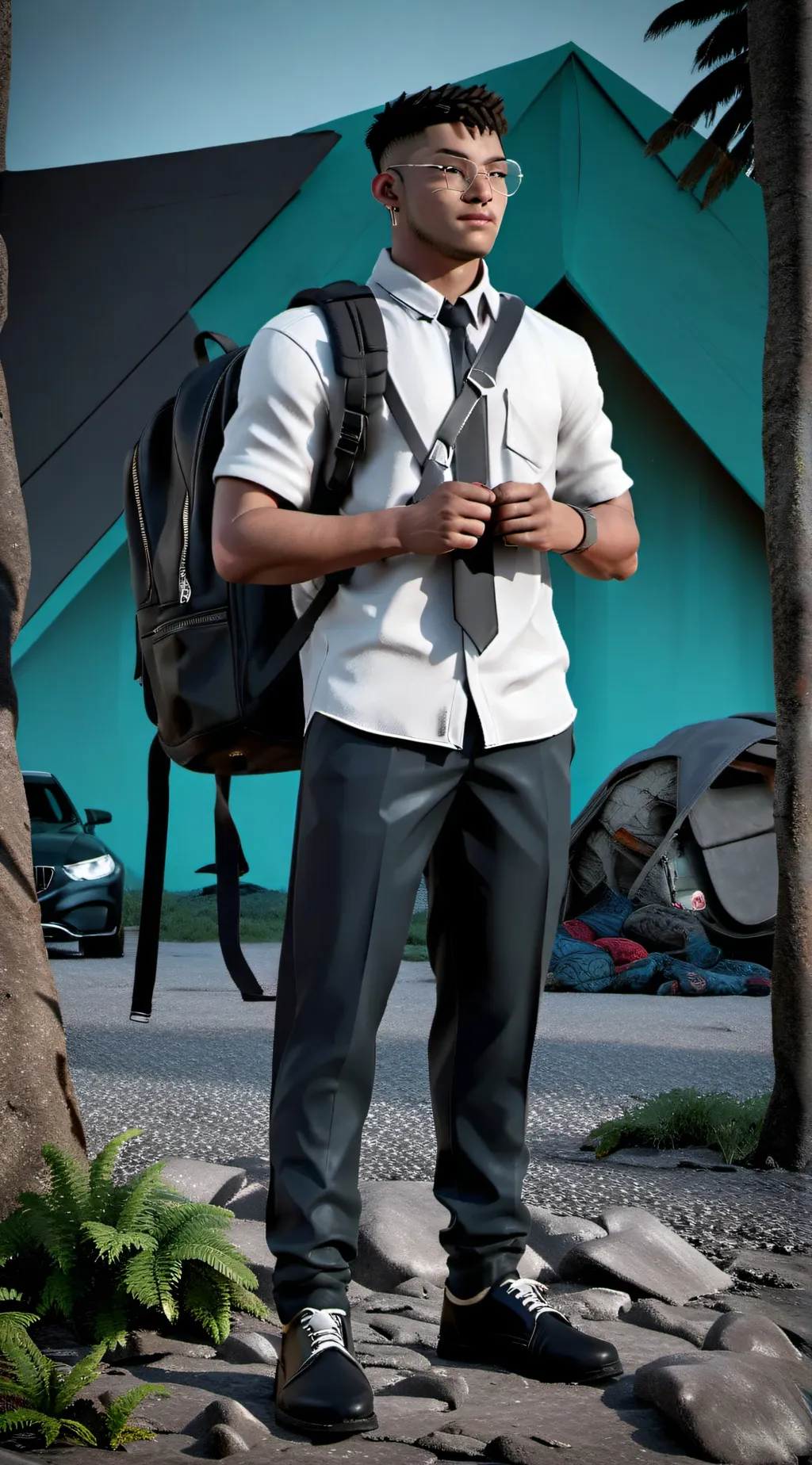 ai character: Aaron Taylor  background