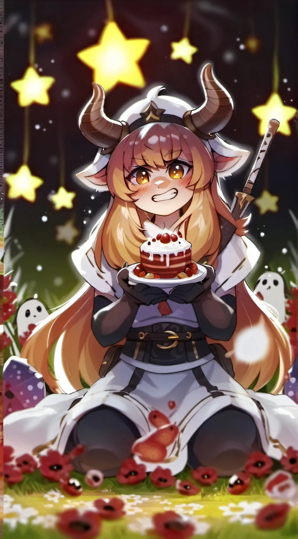 ai character: Mustache girl  background