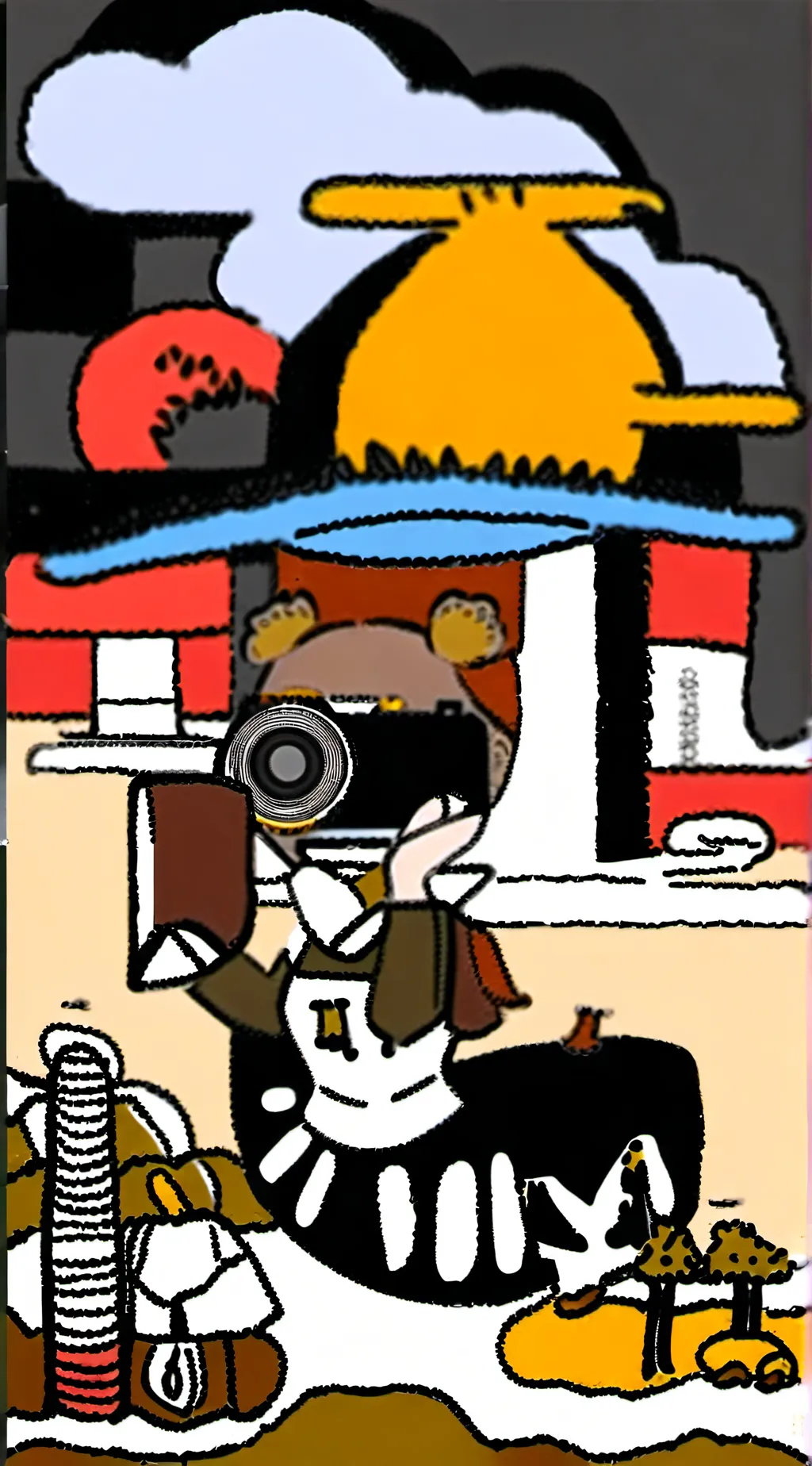ai character: brown camera woman background