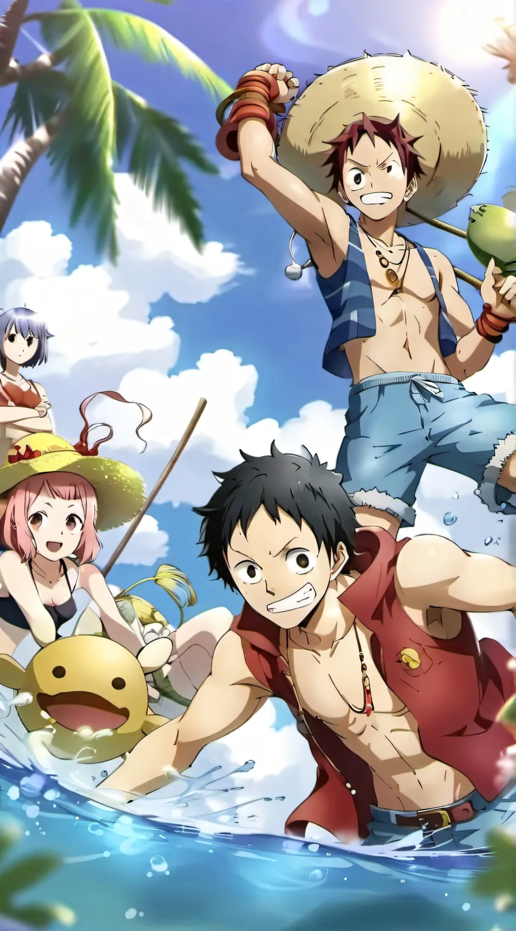 ai character: Strawhats pool day background