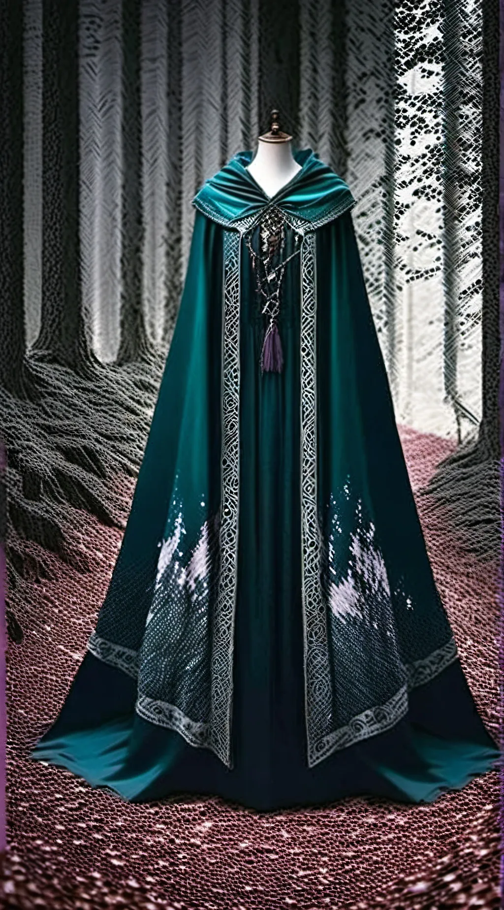 ai character: Nordic witch cloak background