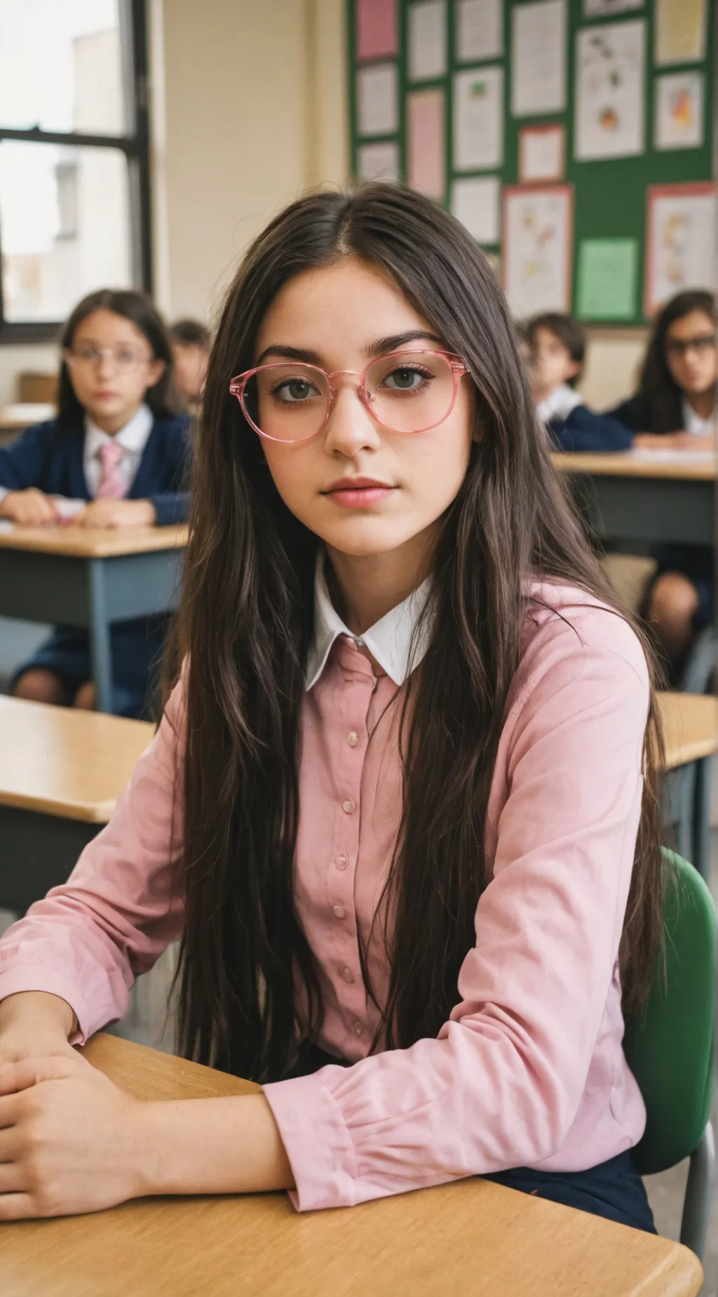 ai character: British Classroom background
