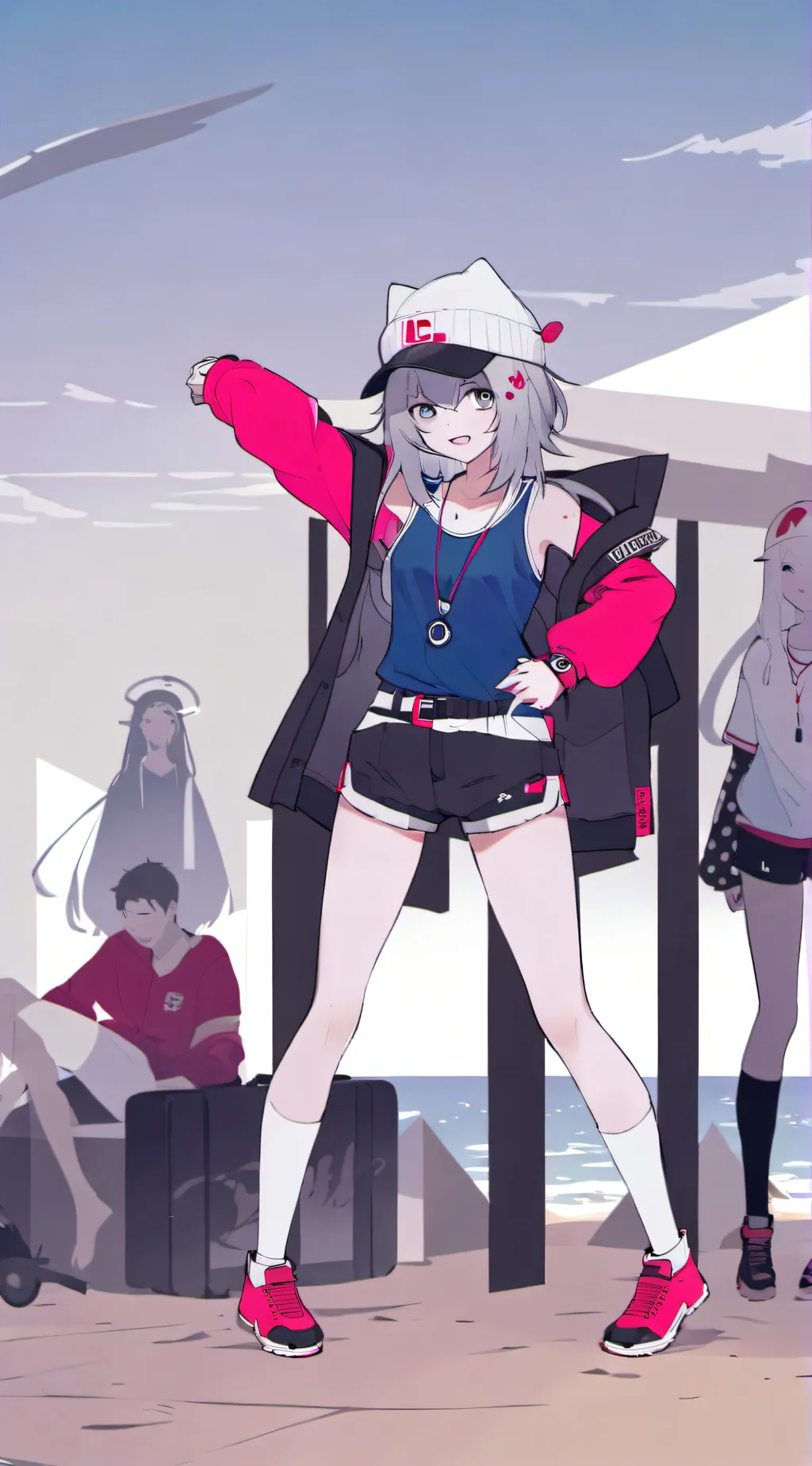 ai character: Beach party background