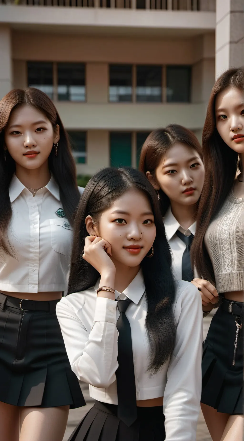 ai character: girls k-pop school background