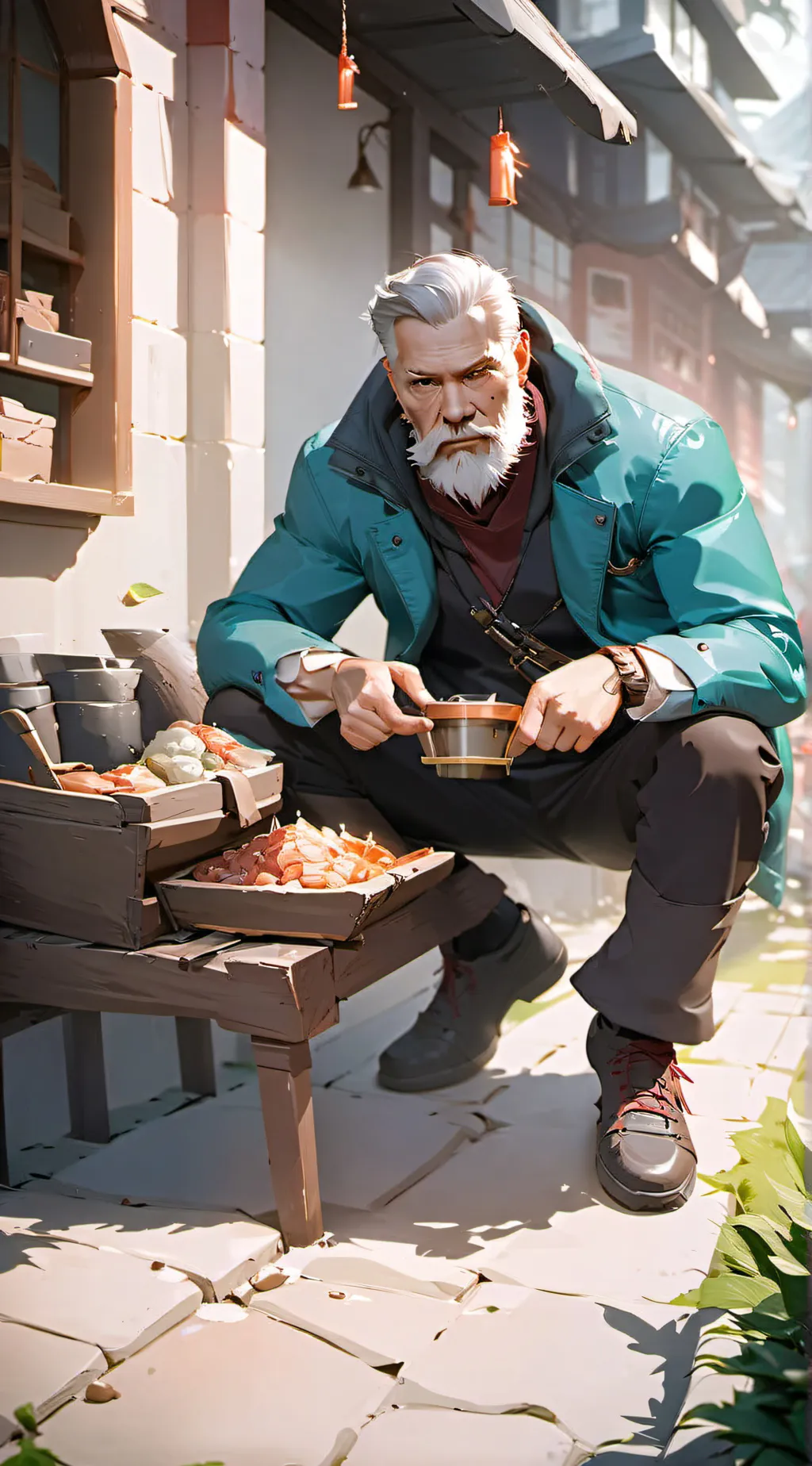 ai character: ~sus 67 yr old man background