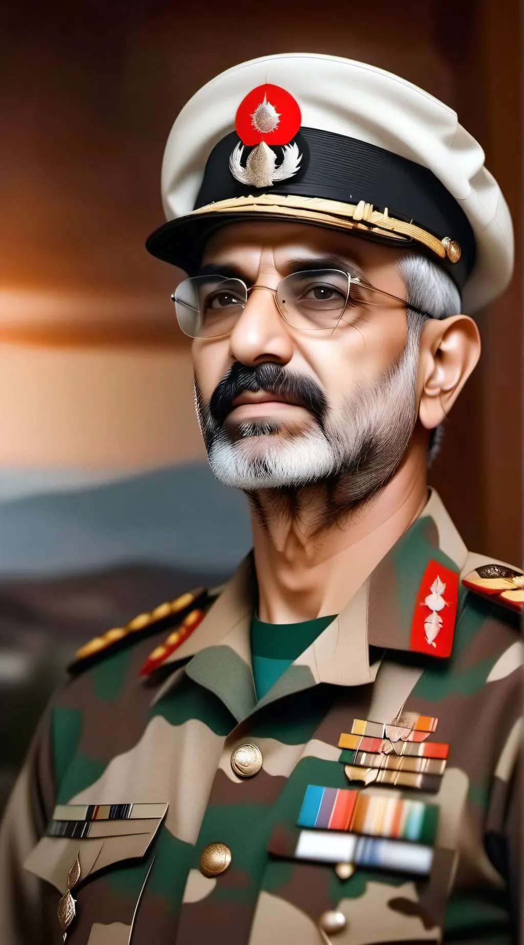 ai character: General Of iran background