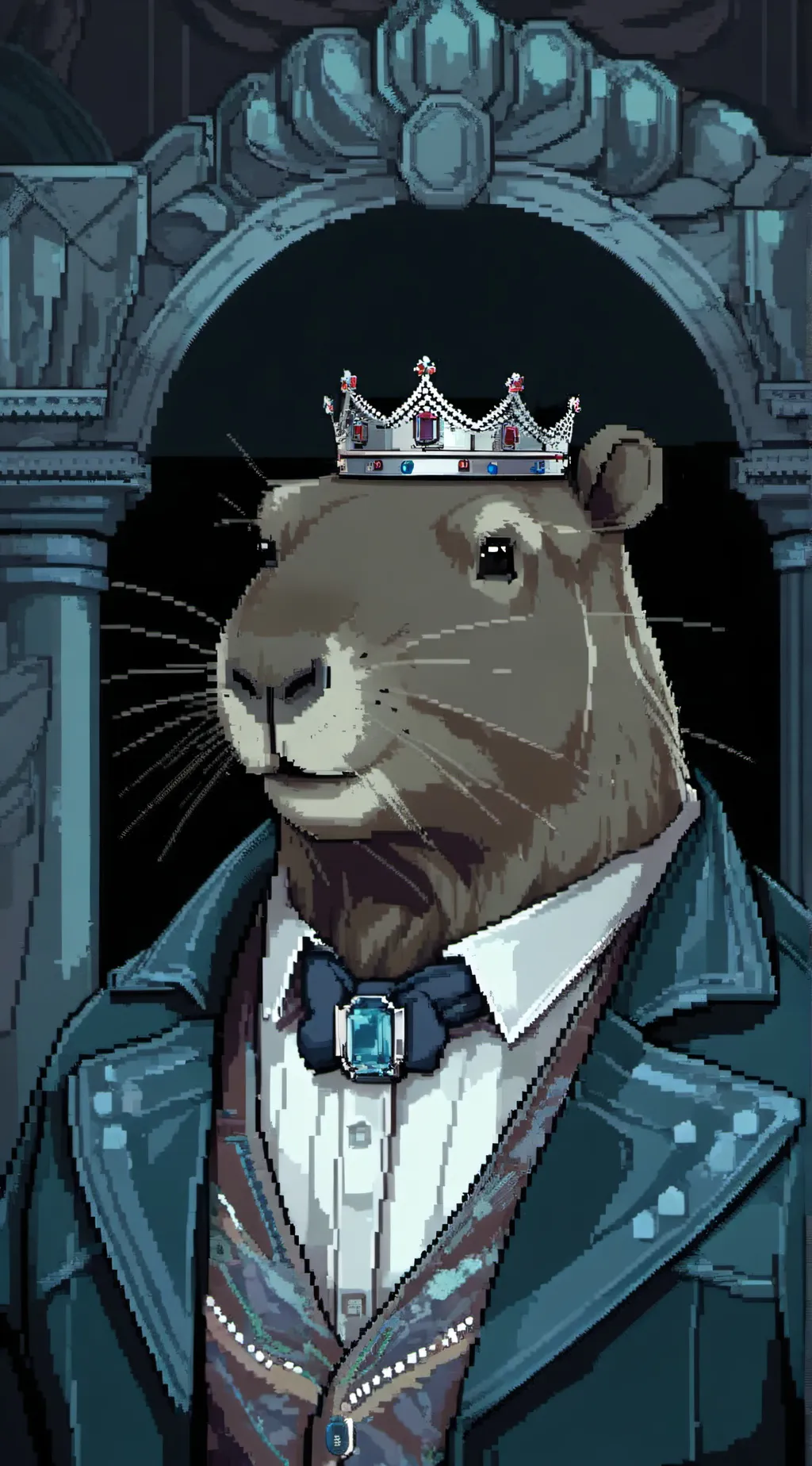 ai character: CAPYBARA KING background