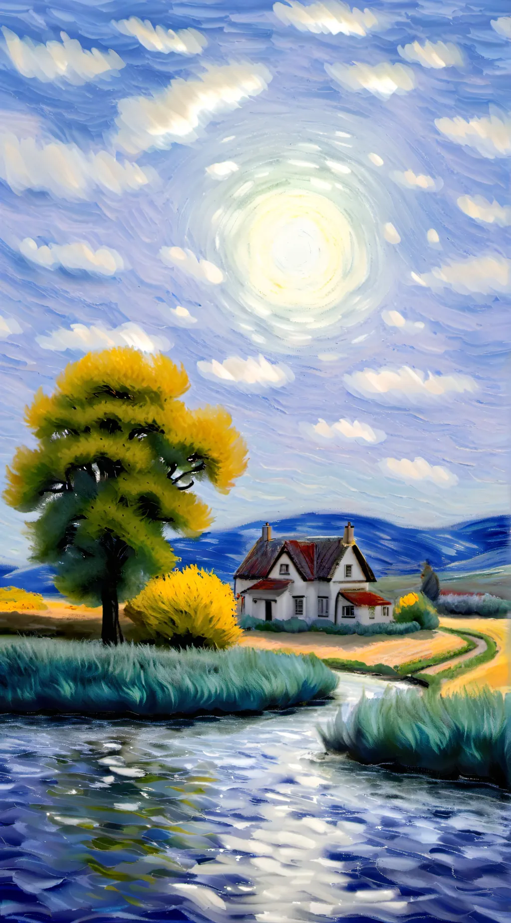 ai character: Elm tree house  background