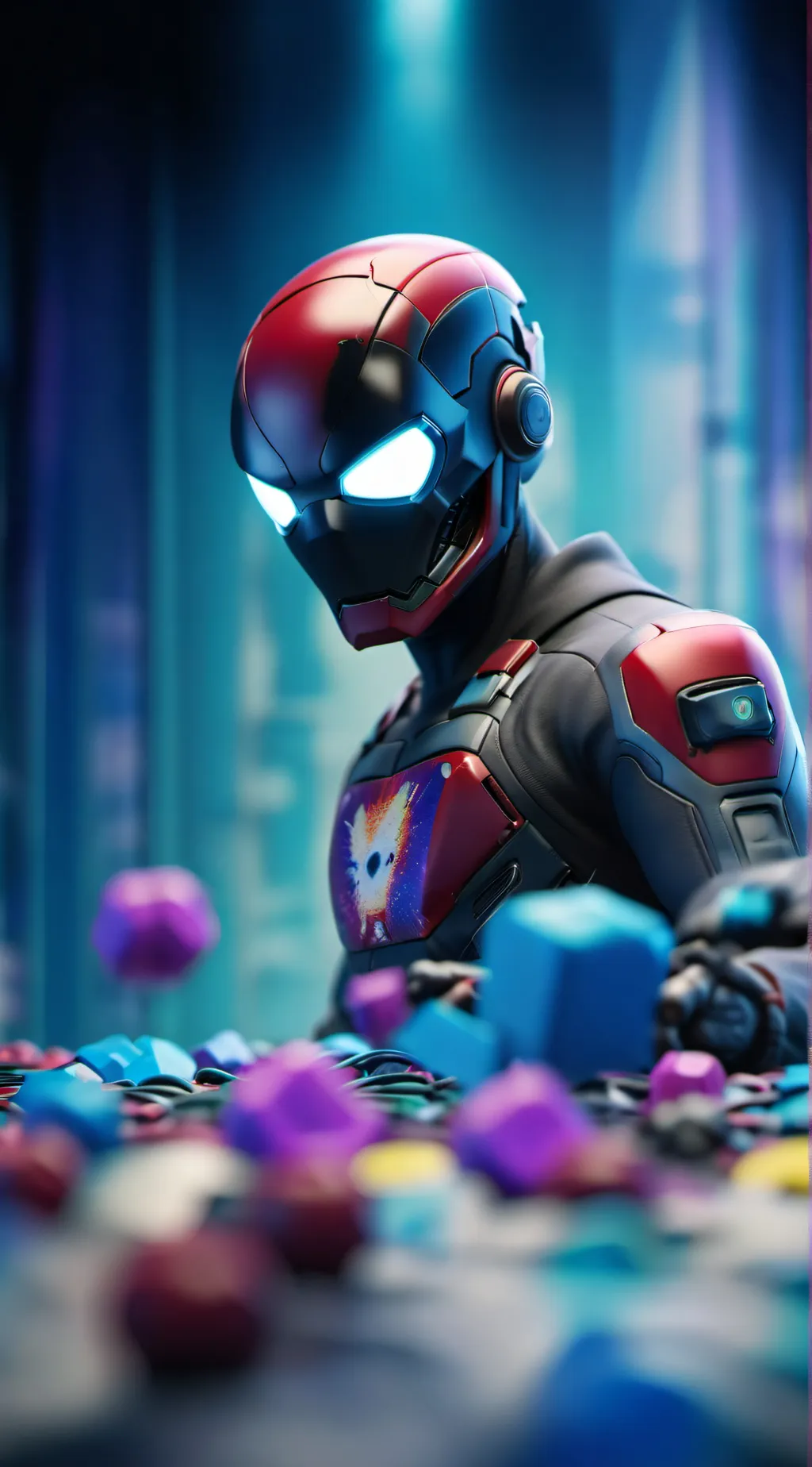 ai character: Iron man. background