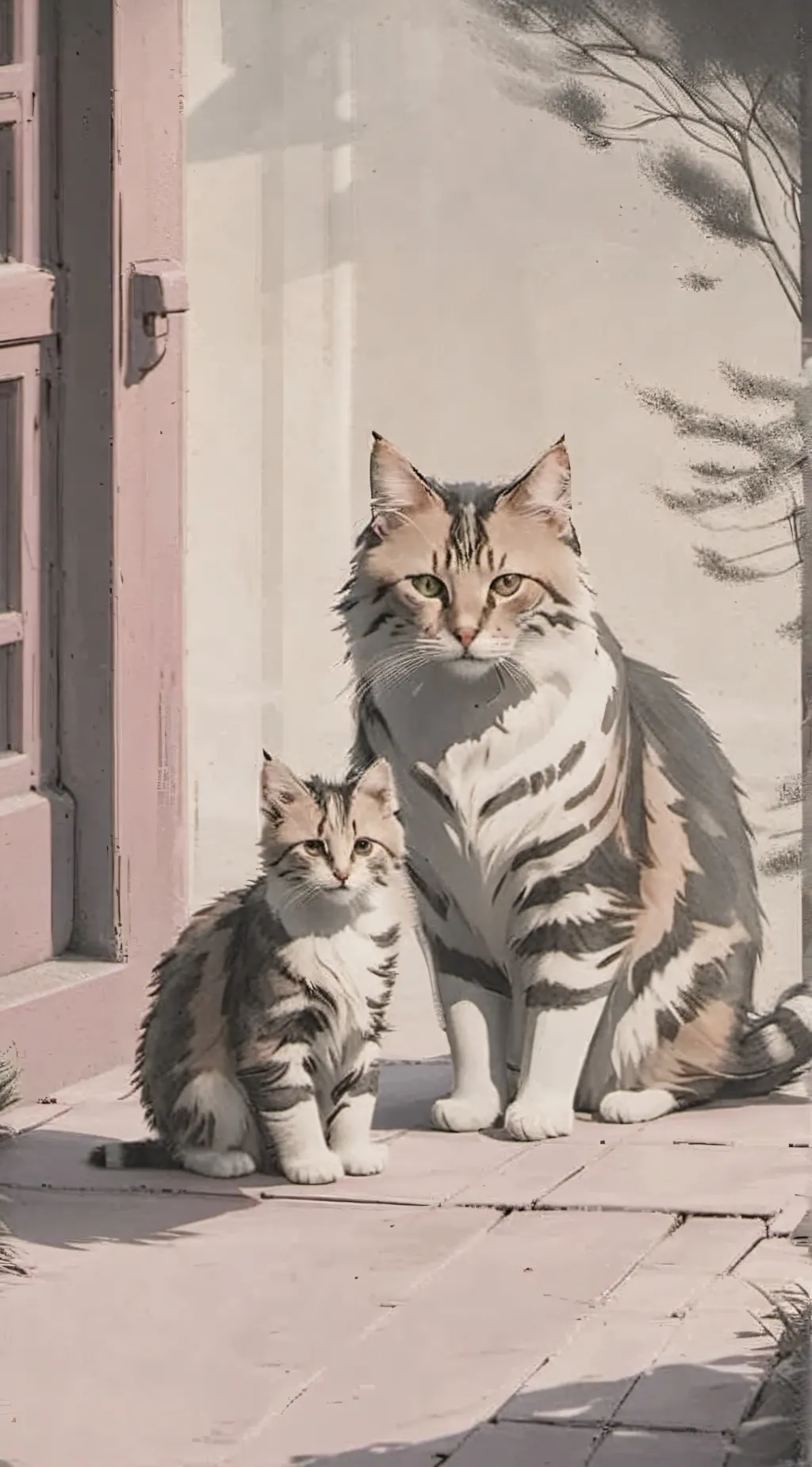 ai character: momcat and babycat background