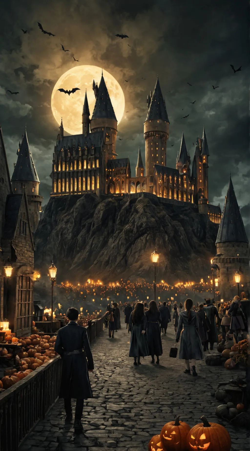ai character: Hogwarts halloween background