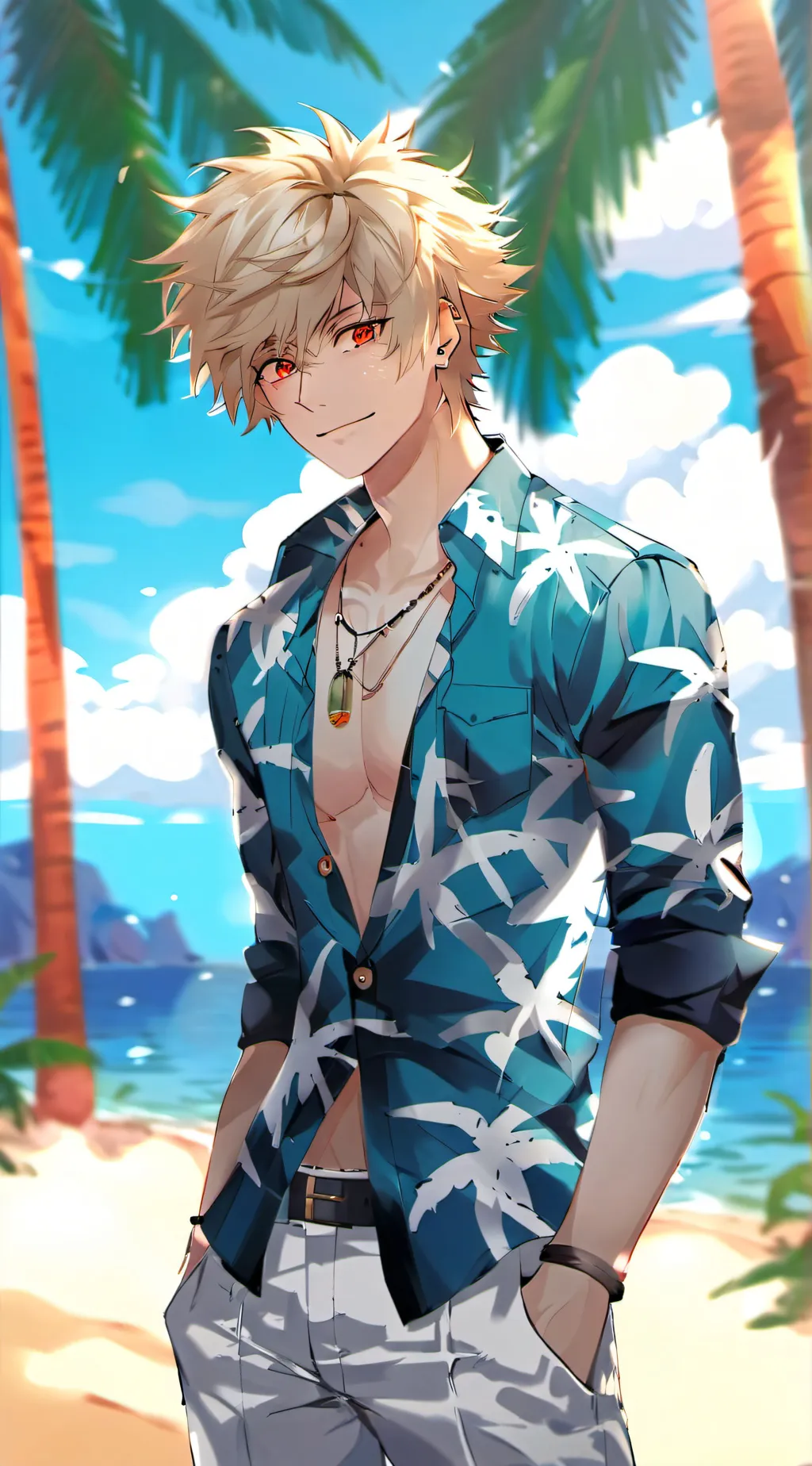 ai character: MHA beach party background