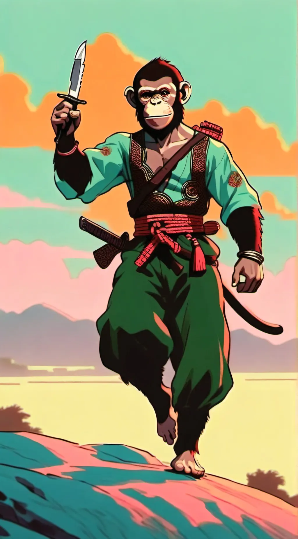 ai character: Monkey with knife background