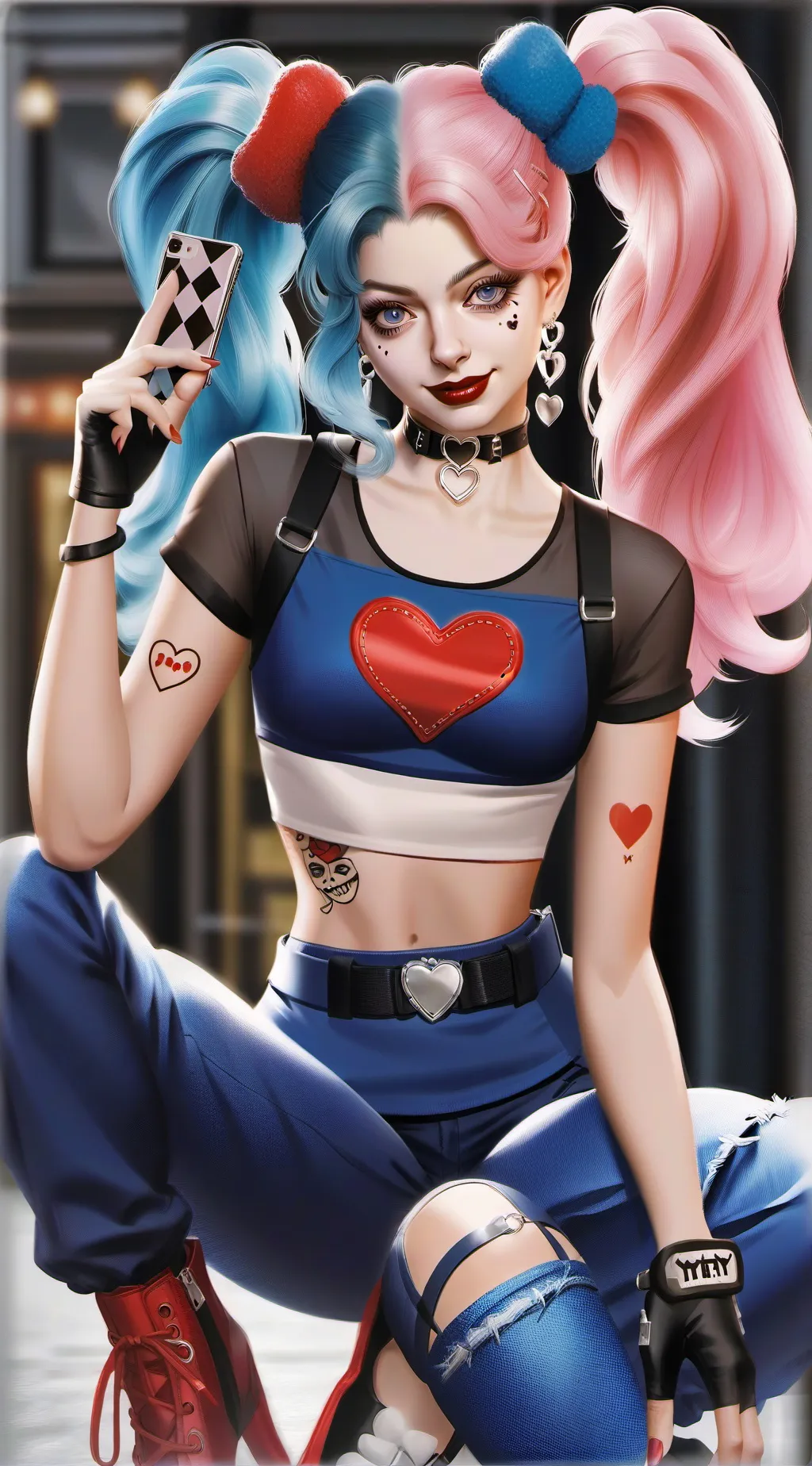 ai character: Harley Quinn  background