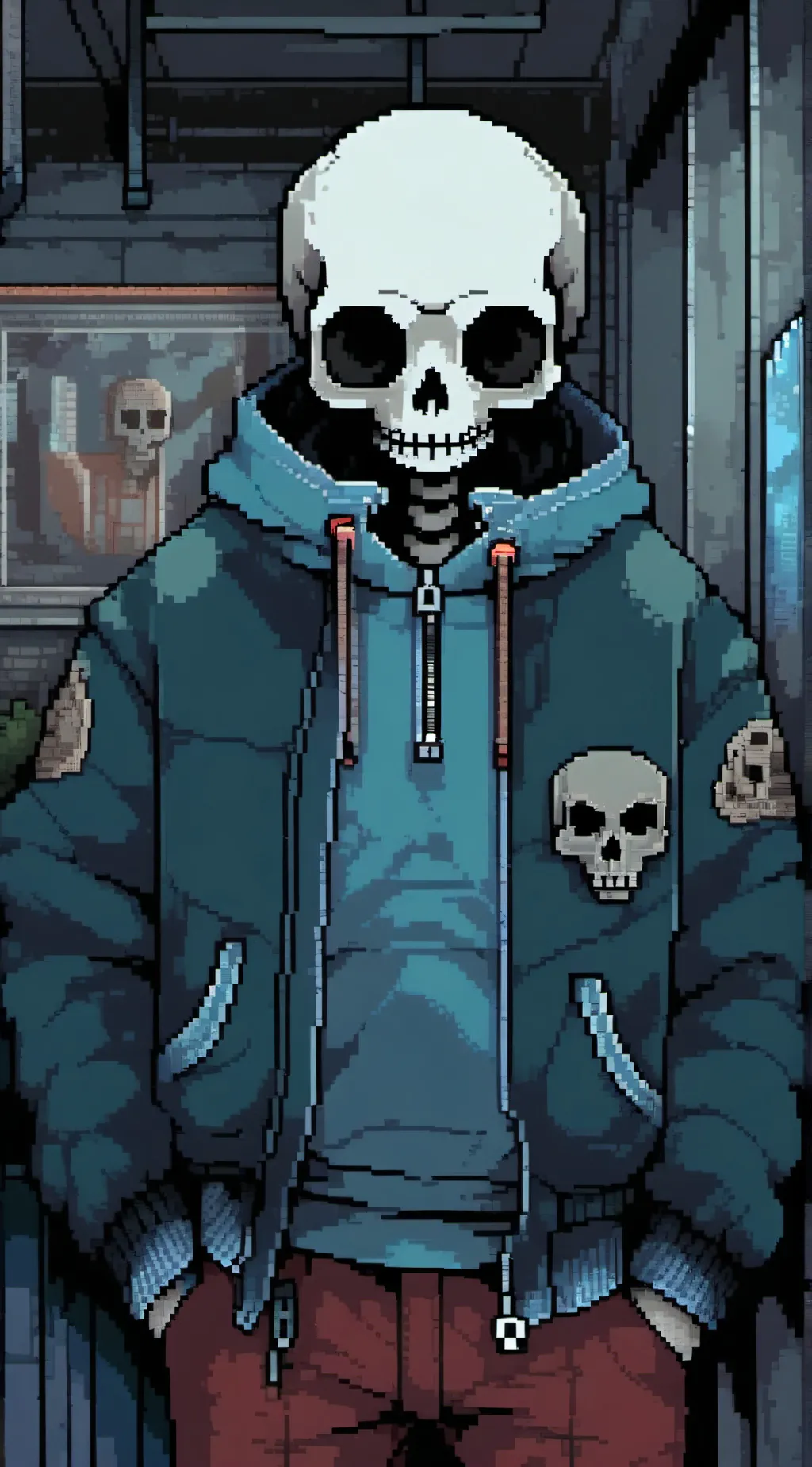 ai character: Sans T. Skeleton background