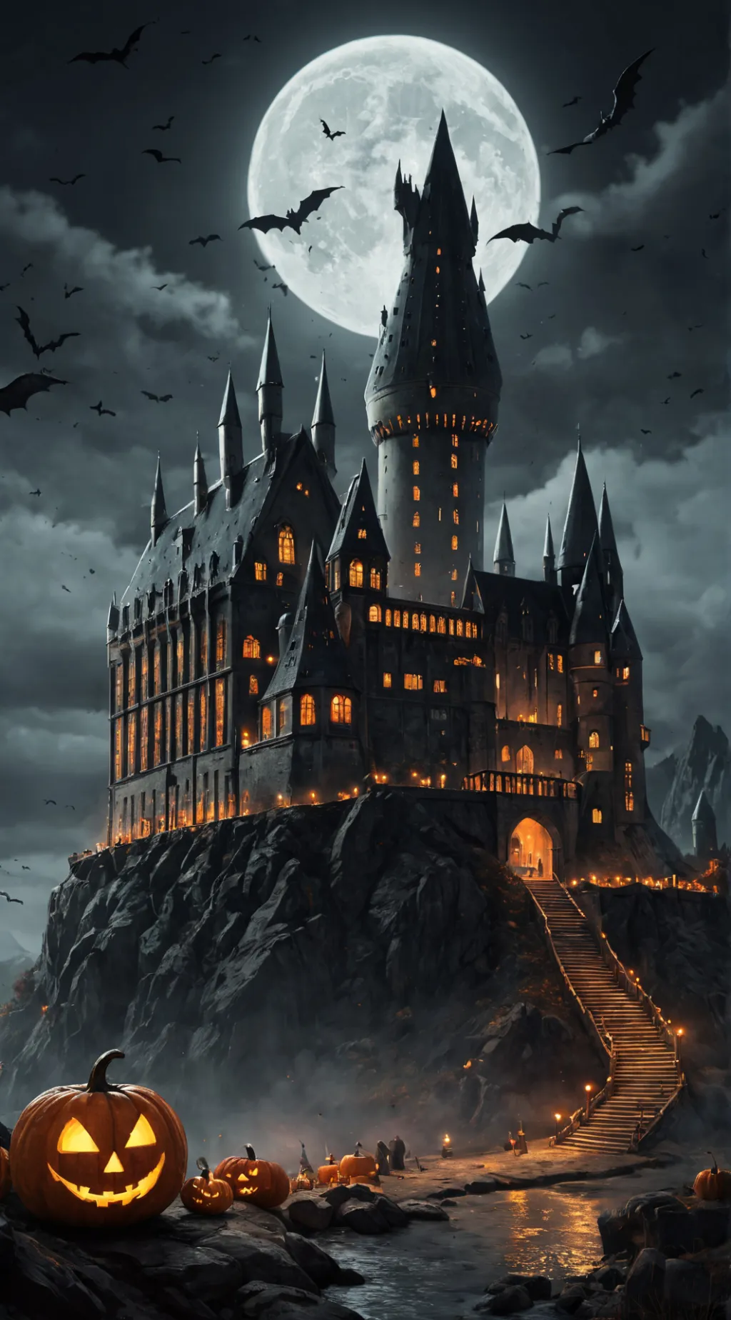 ai character: Hogwarts Halloween background