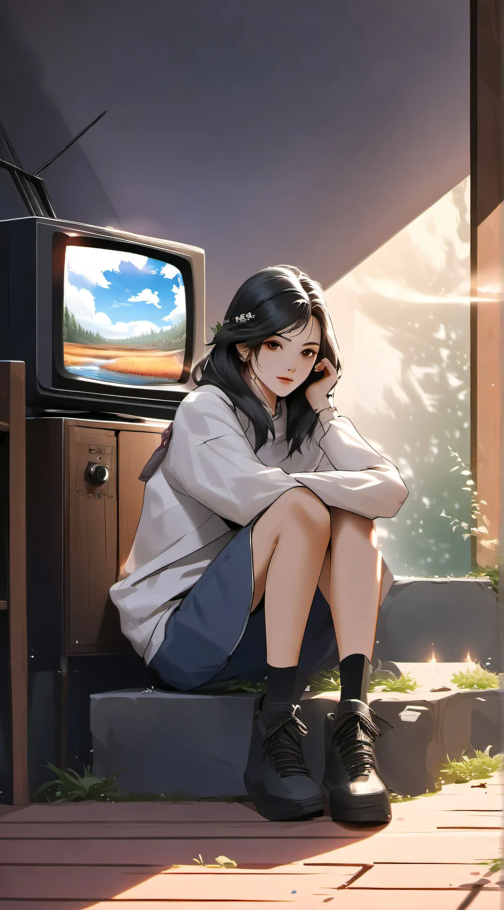 ai character: naked tvwoman  background