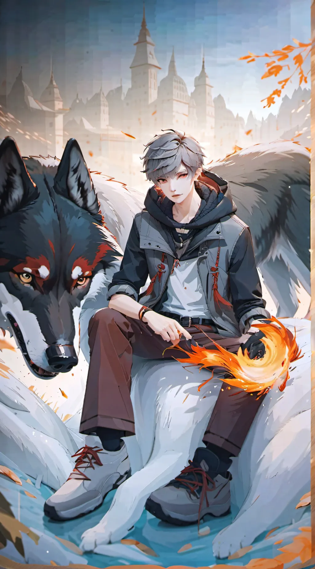 ai character: Wolf boy 🐺 background